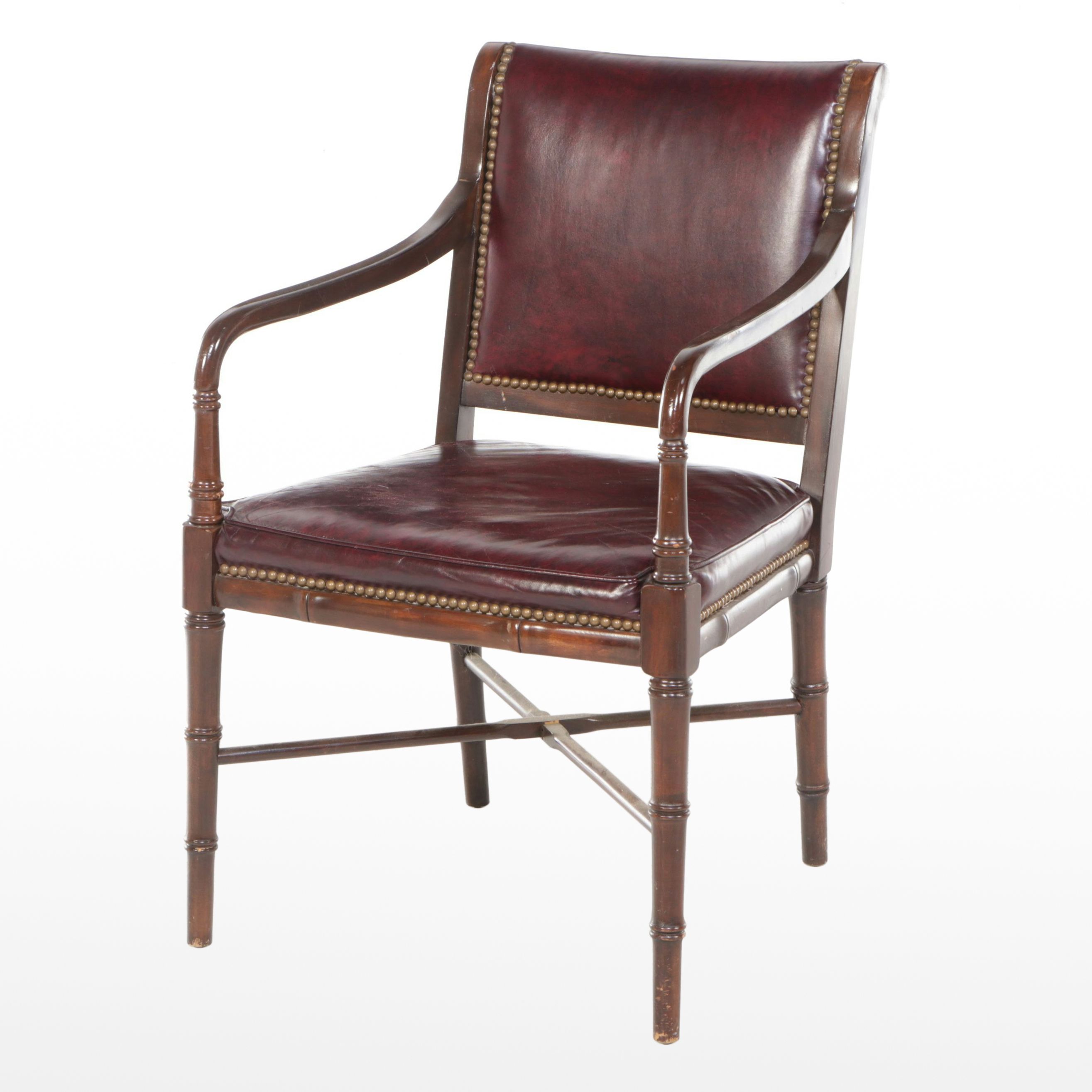 Regency Style Leather Upholstered Mahogany Armchair, Late 20th Century