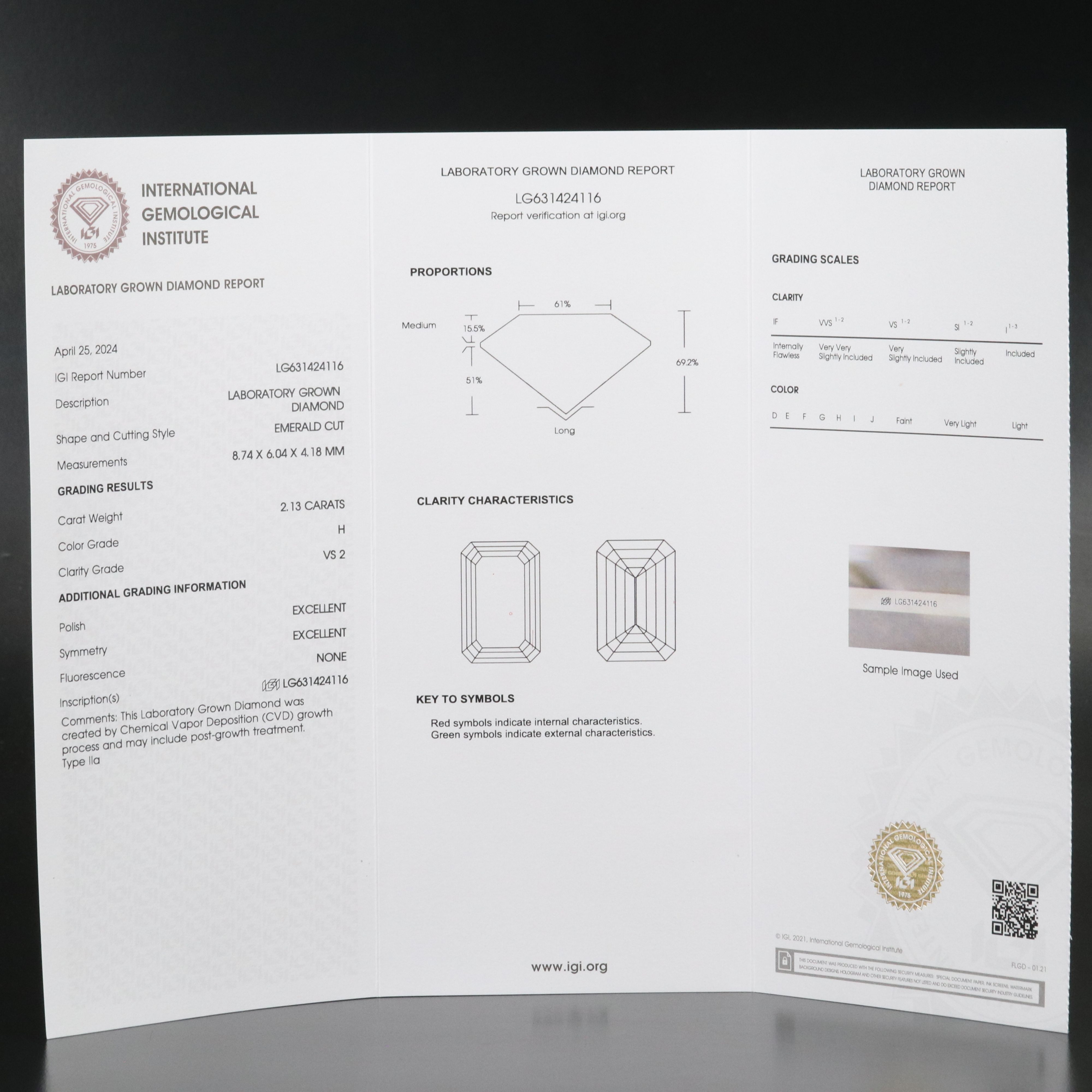 Loose 2.13 CT Lab Grown Diamond with IGI Report