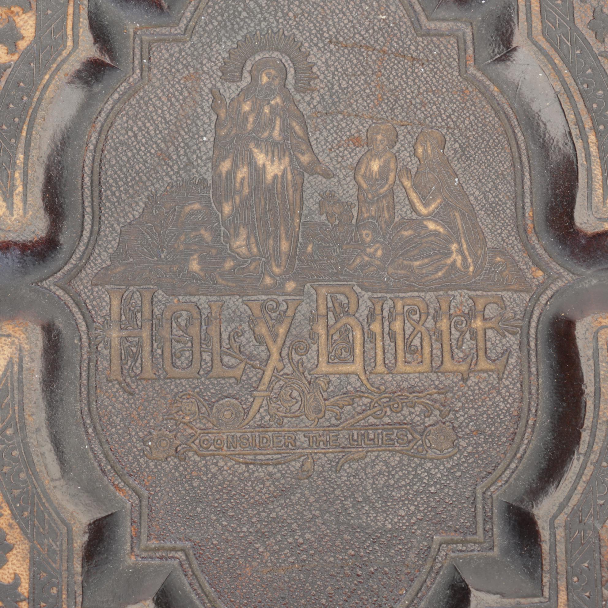 Illustrated Embossed Leather Bound Family Holy Bible, 1882