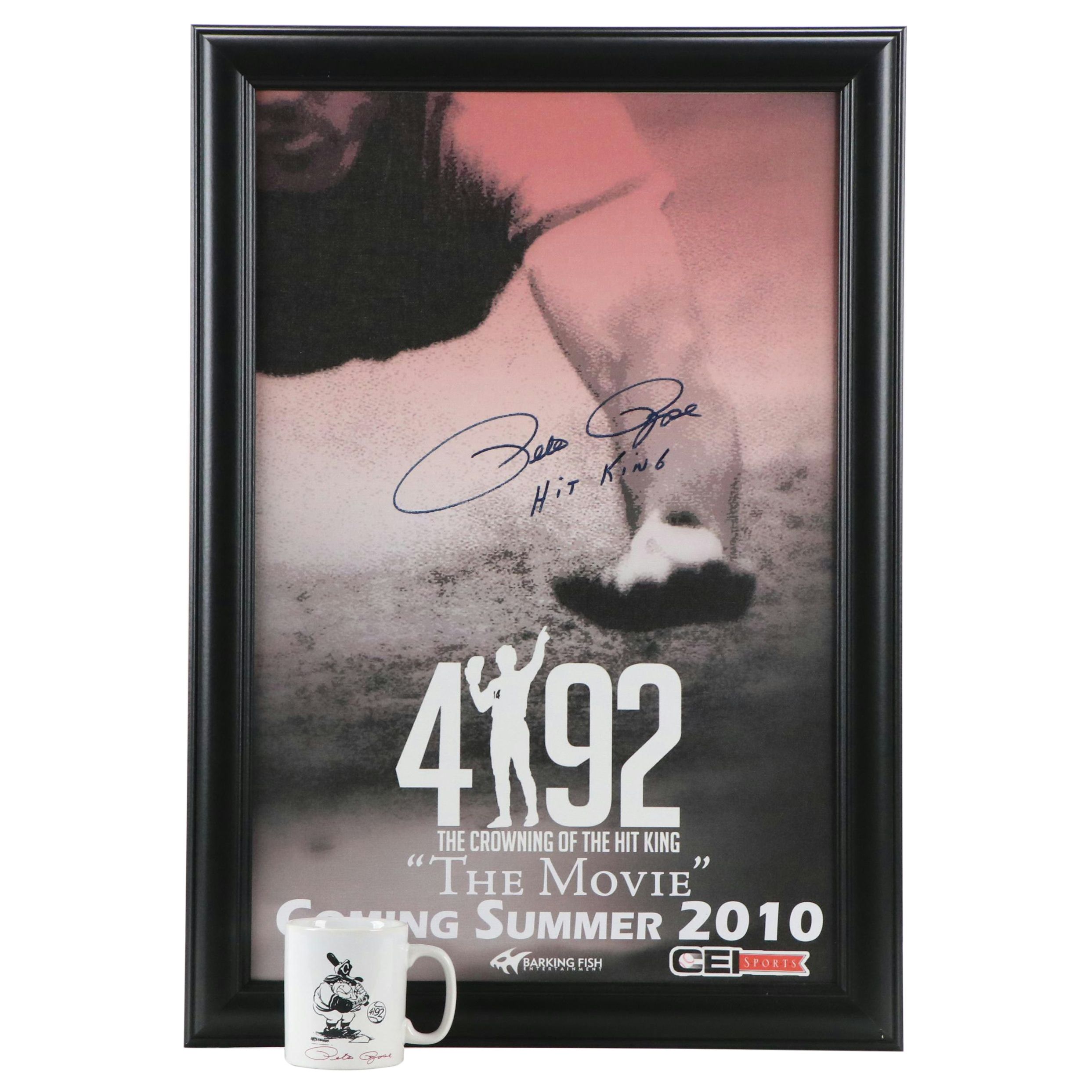 Pete Rose Signed "4192" Canvas Movie Poster with Coffee Mug