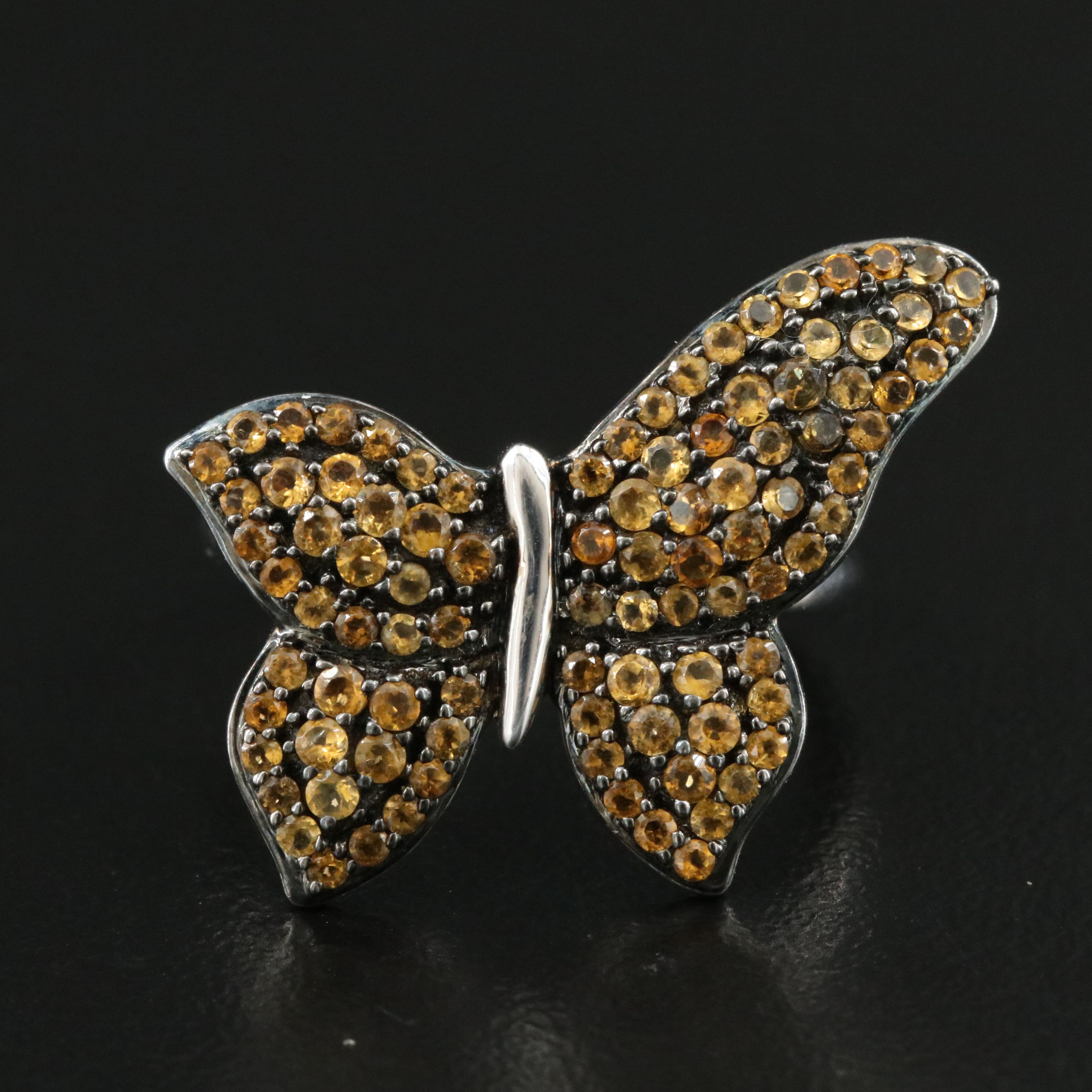 Sterling Citrine Butterfly Ring