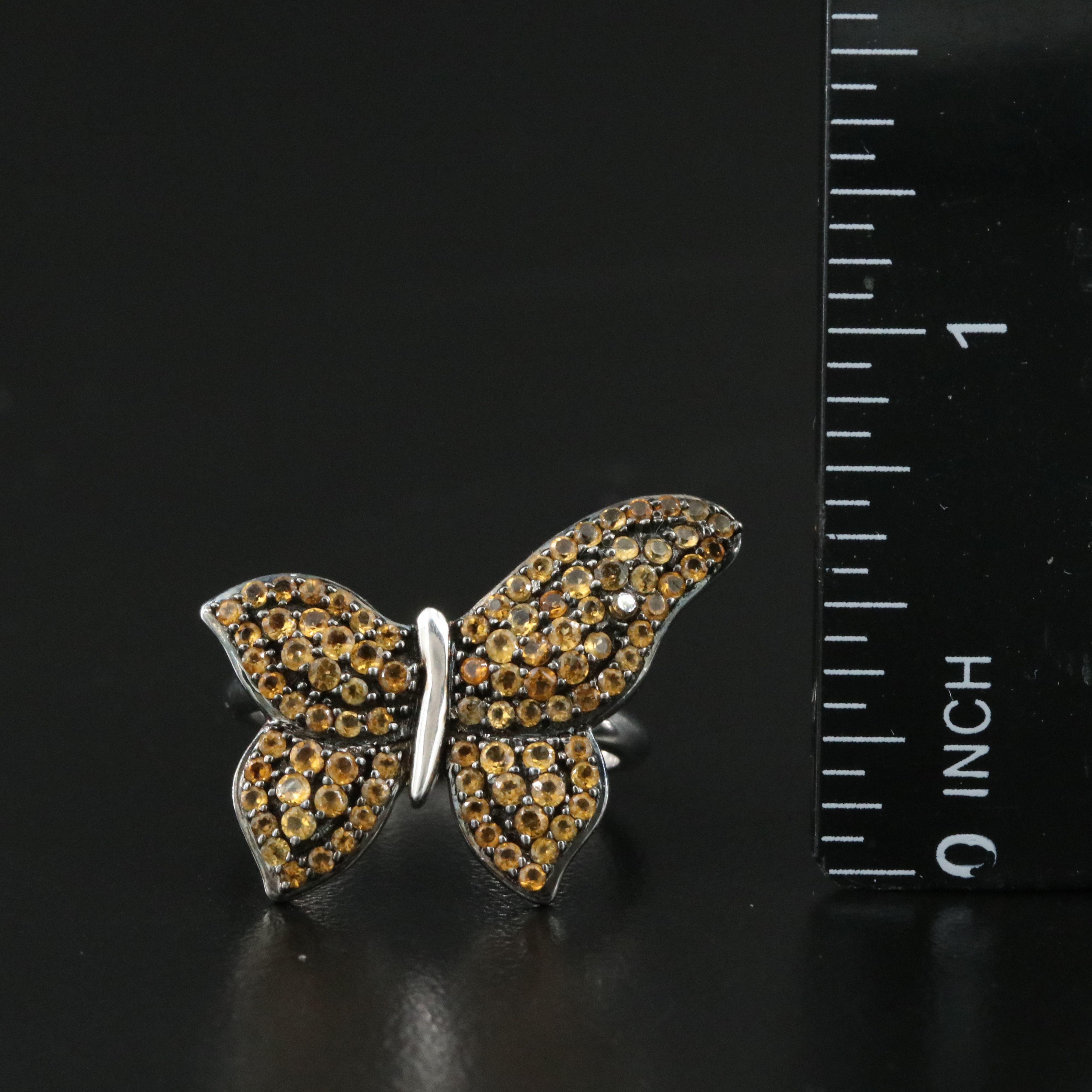Sterling Citrine Butterfly Ring