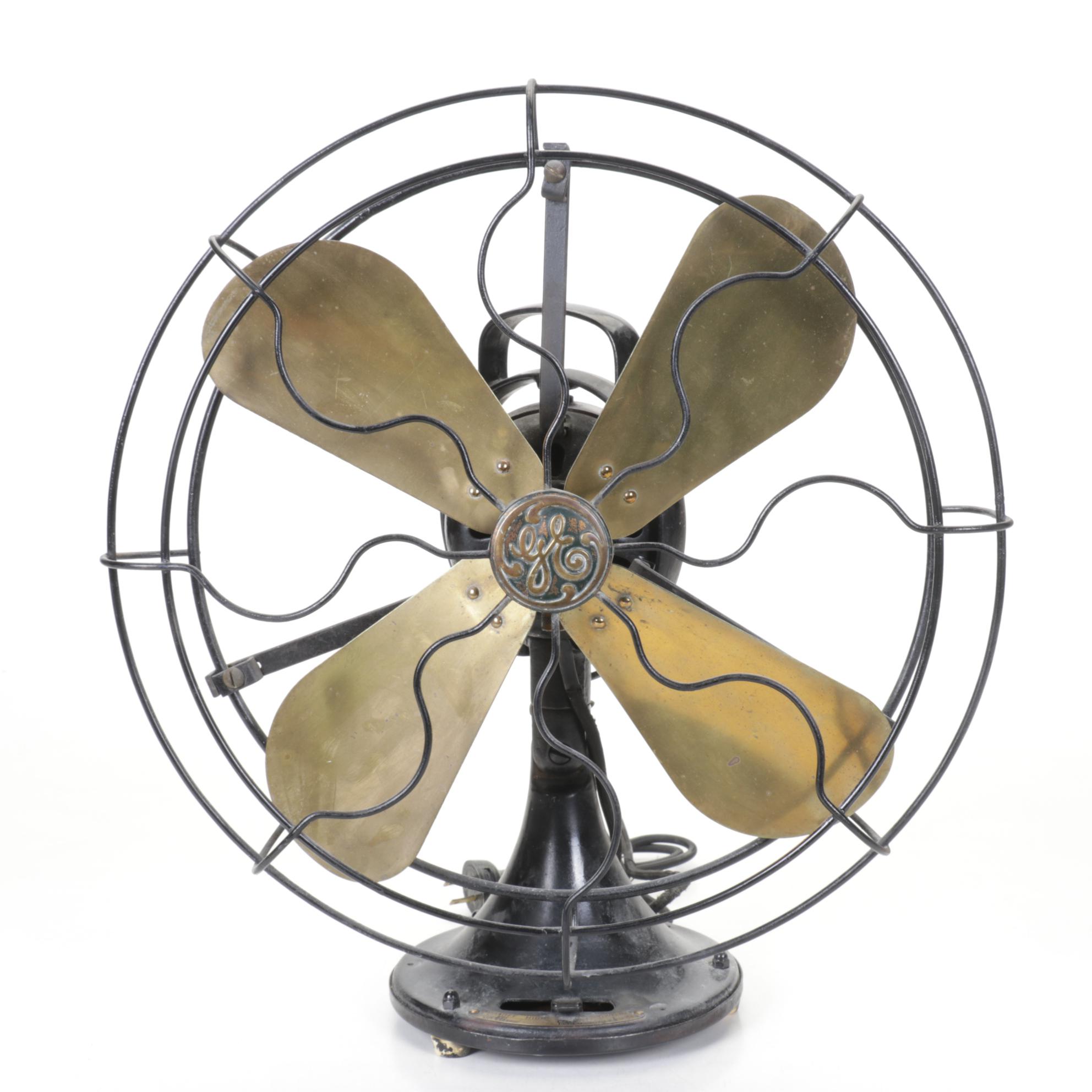 General Electric Brass Blade Table-Top Fan, Early 20th Century
