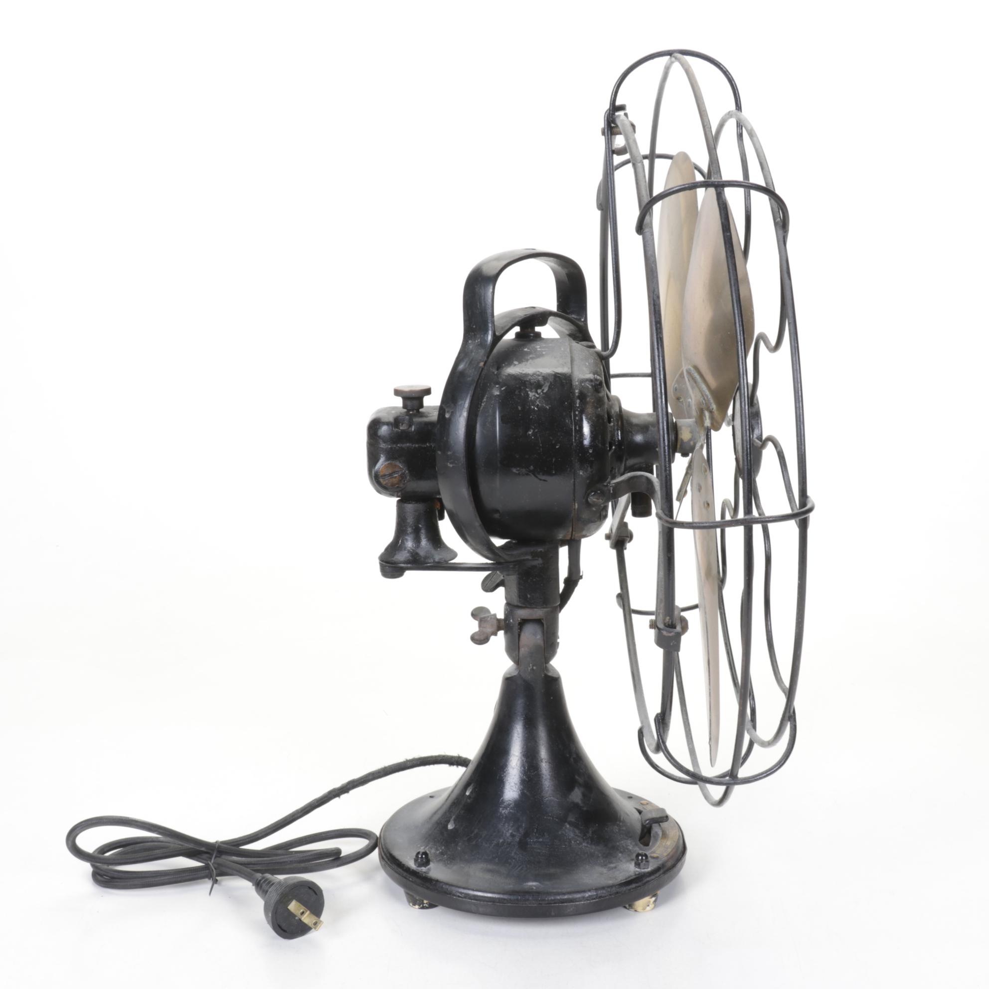 General Electric Brass Blade Table-Top Fan, Early 20th Century