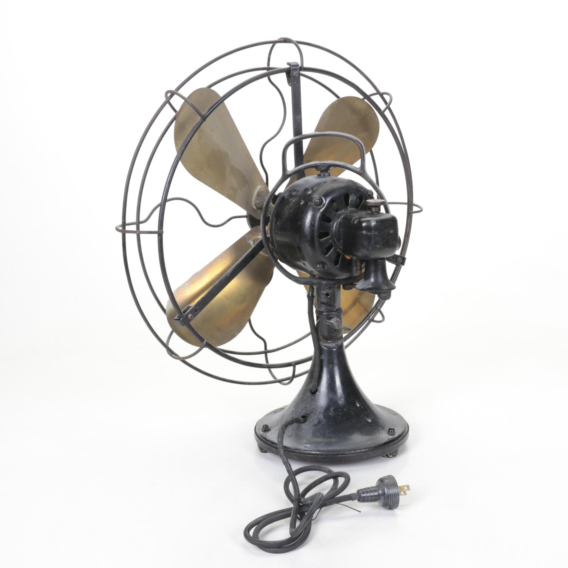 General Electric Brass Blade Table-Top Fan, Early 20th Century
