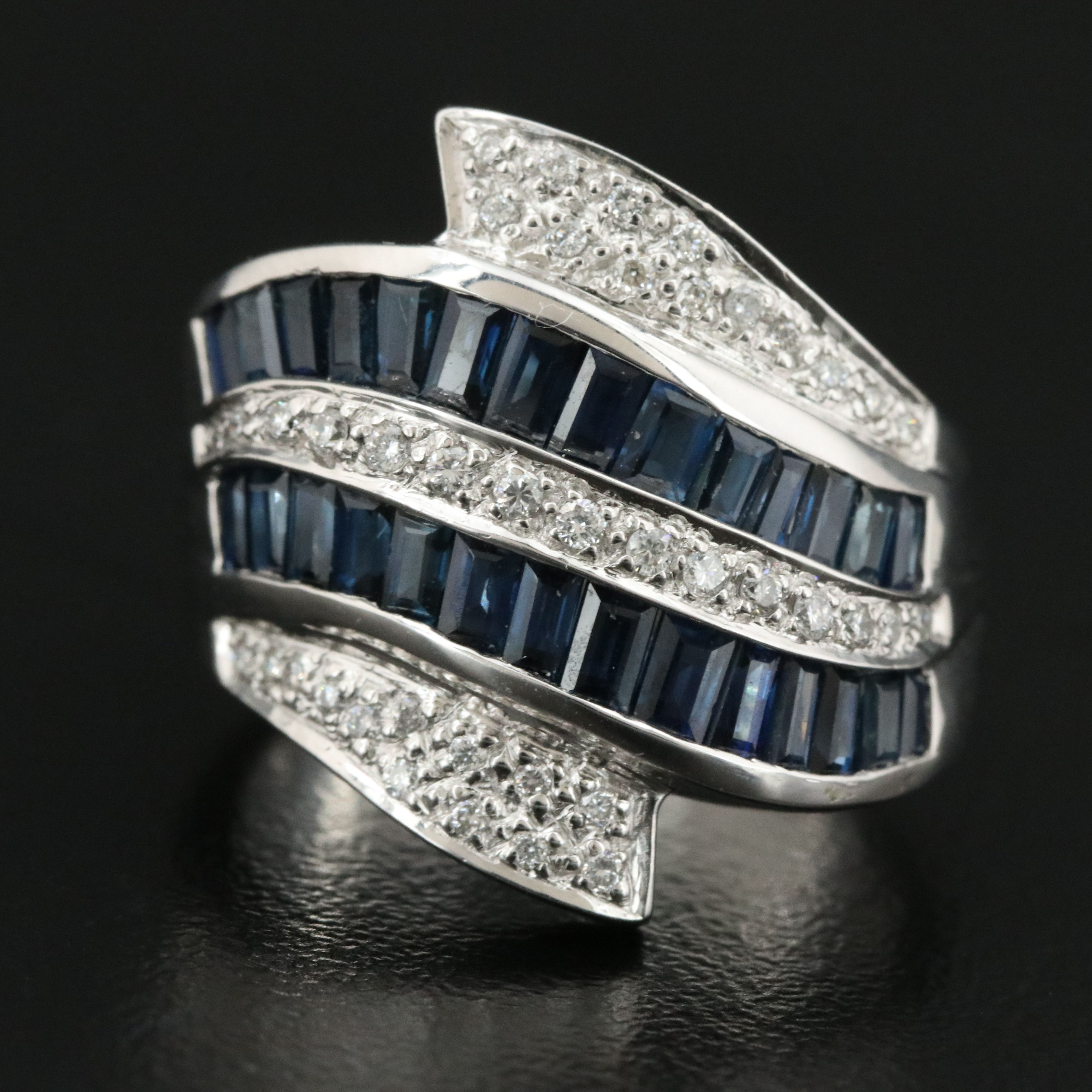 14K Sapphire and Diamond Wave Ring