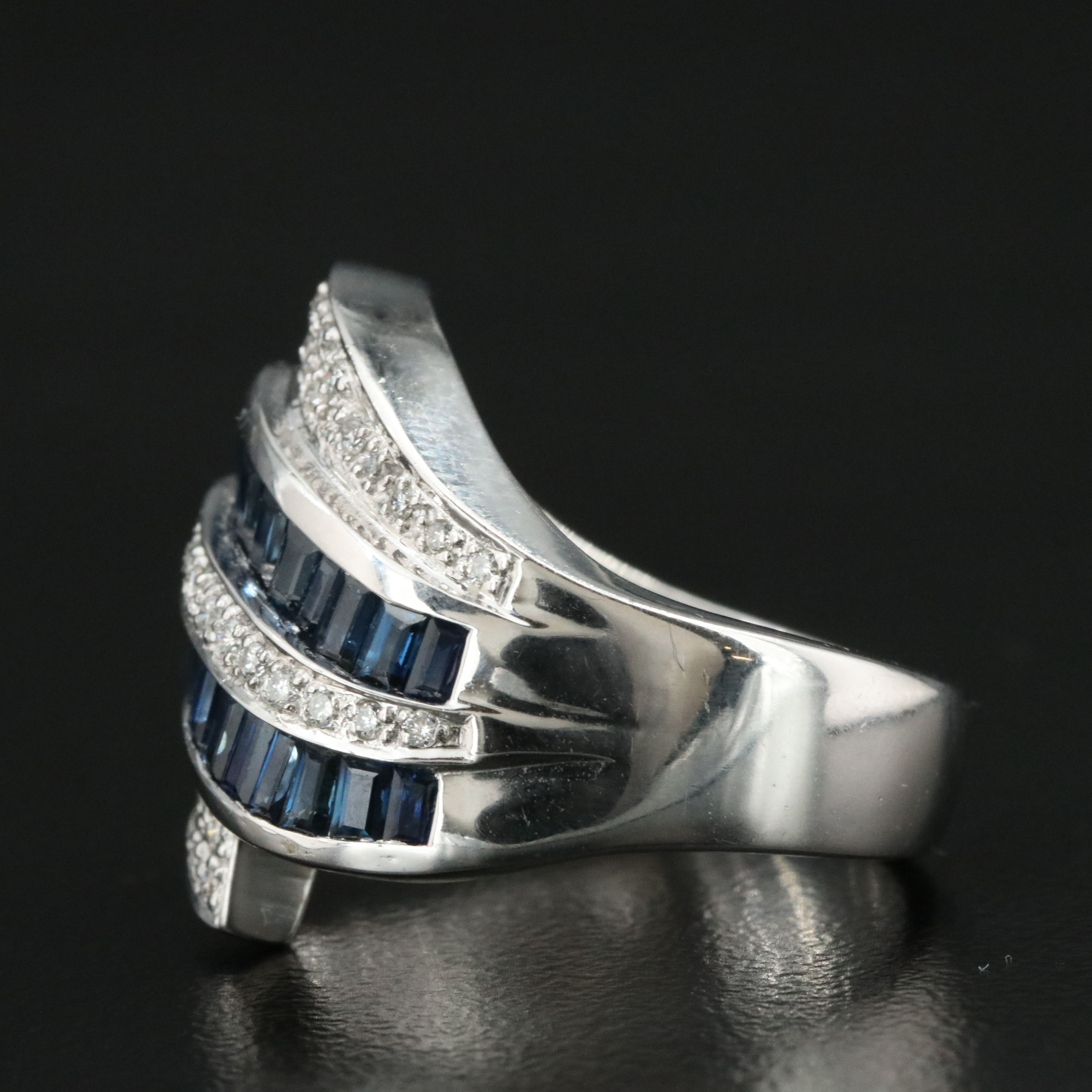 14K Sapphire and Diamond Wave Ring