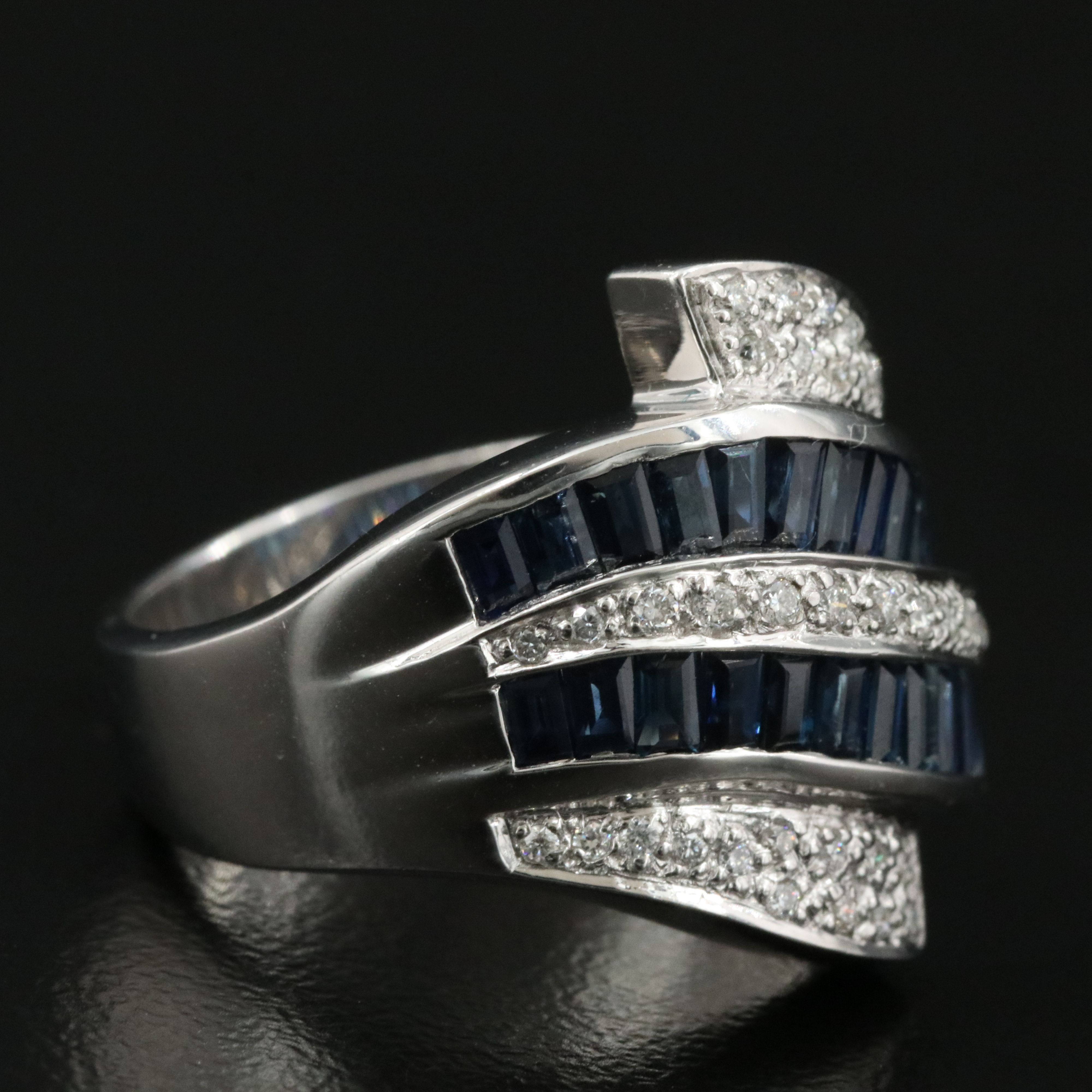 14K Sapphire and Diamond Wave Ring