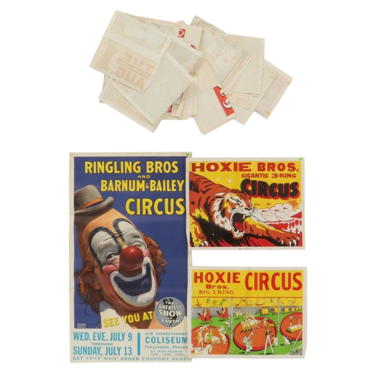 Collection of Rolled and Folded Paper American Circus Posters, 20th Century