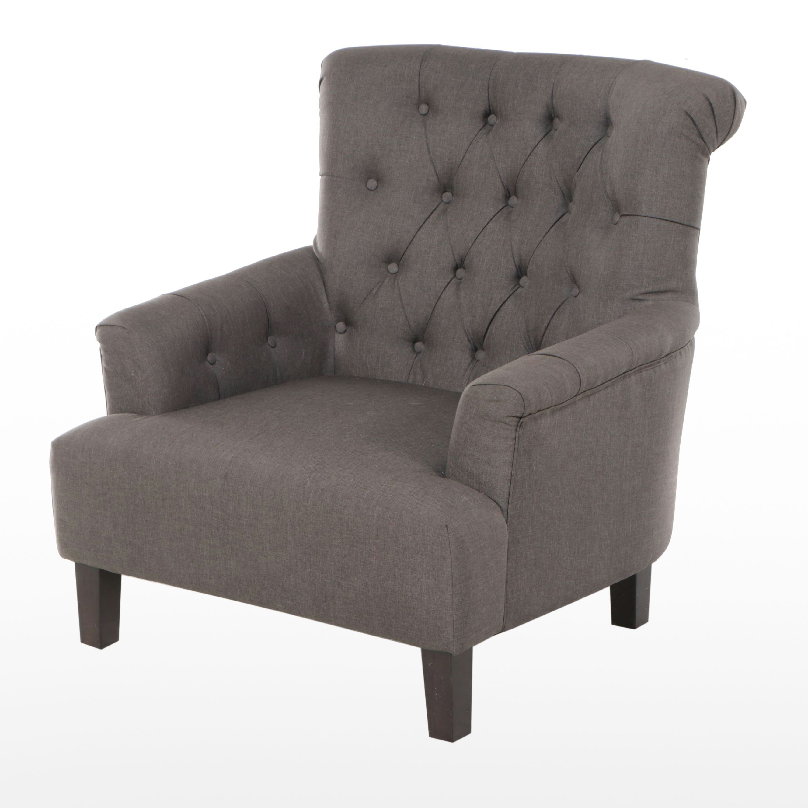 Contemporary Button-Tufted Grey Fabric Upholstered Armchair