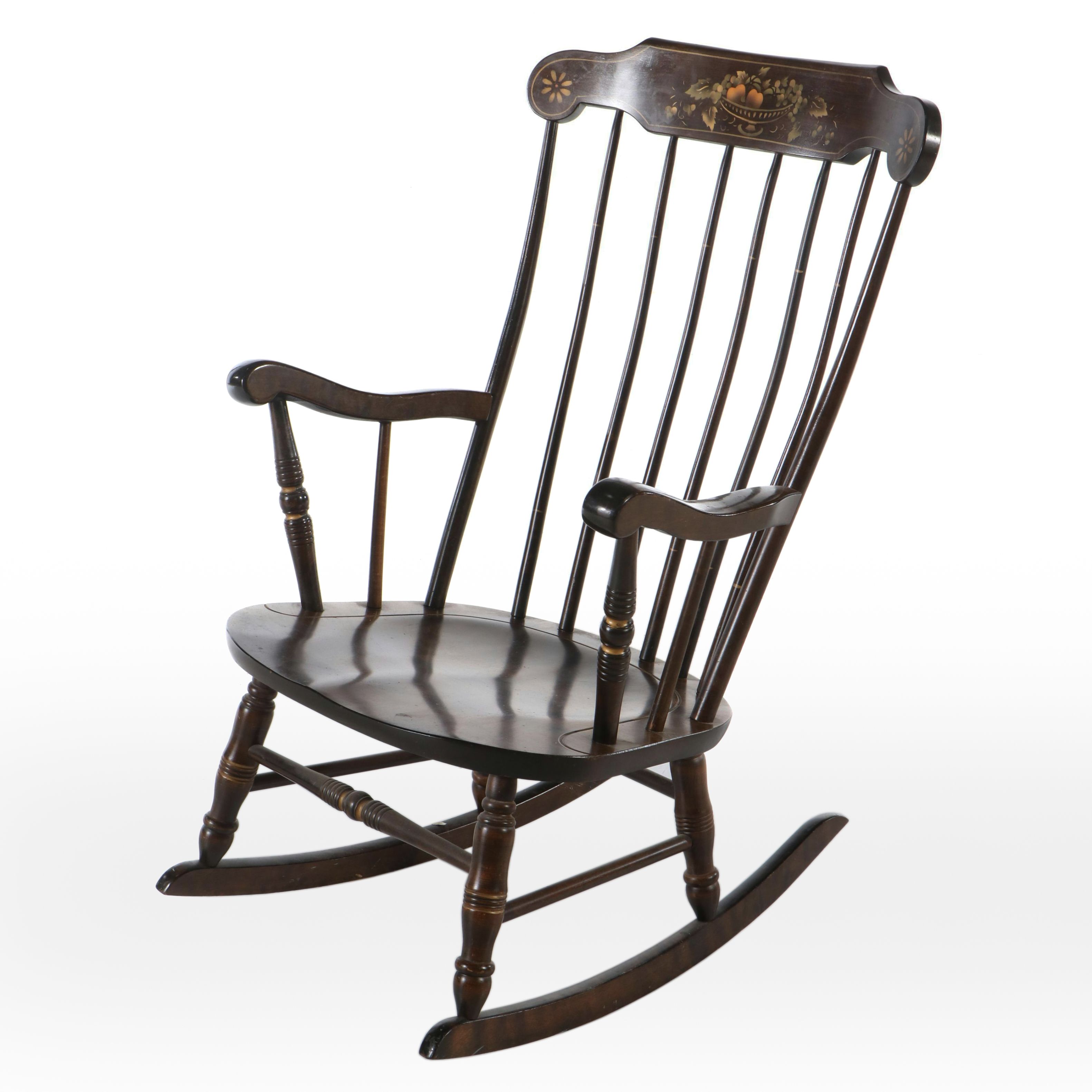 S. Bent & Bros. Federal Style Stencil-Decorated Spindle-Back Rocking Chair