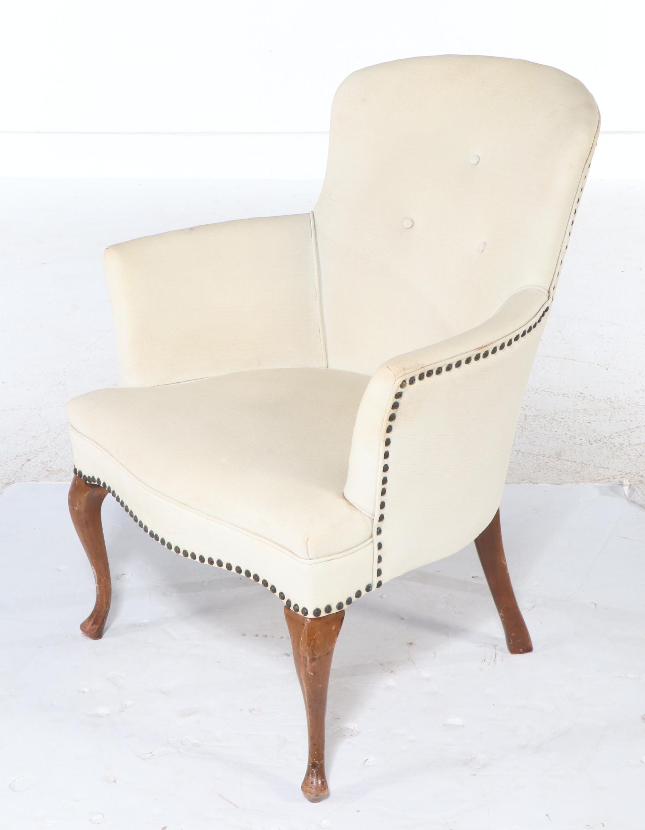 Napoleon III Style Upholstered Tuffted Backed Armchair with Nailhead Trim
