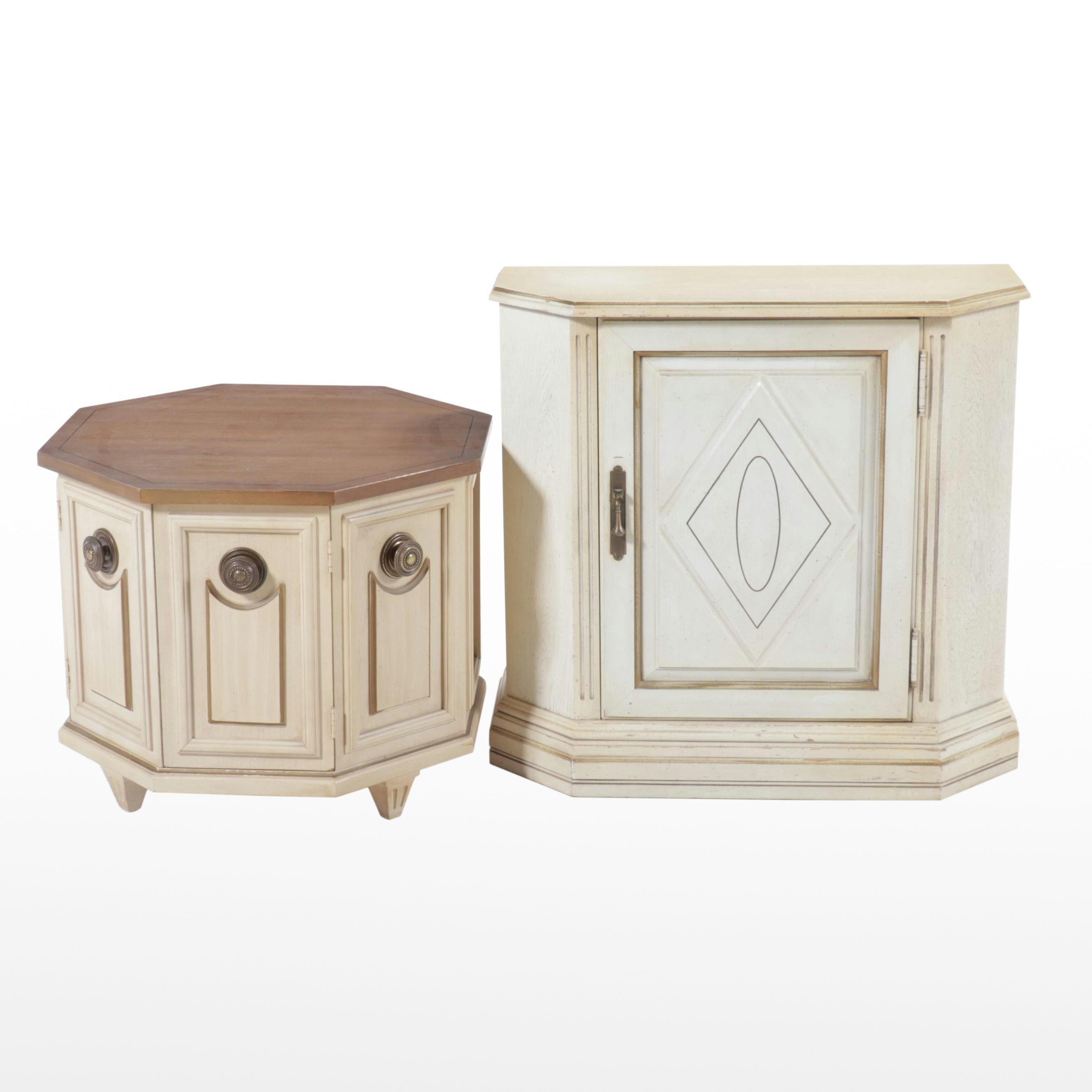 Mid Century Painted Wood Barrel Shaped Side Table and Cabinet