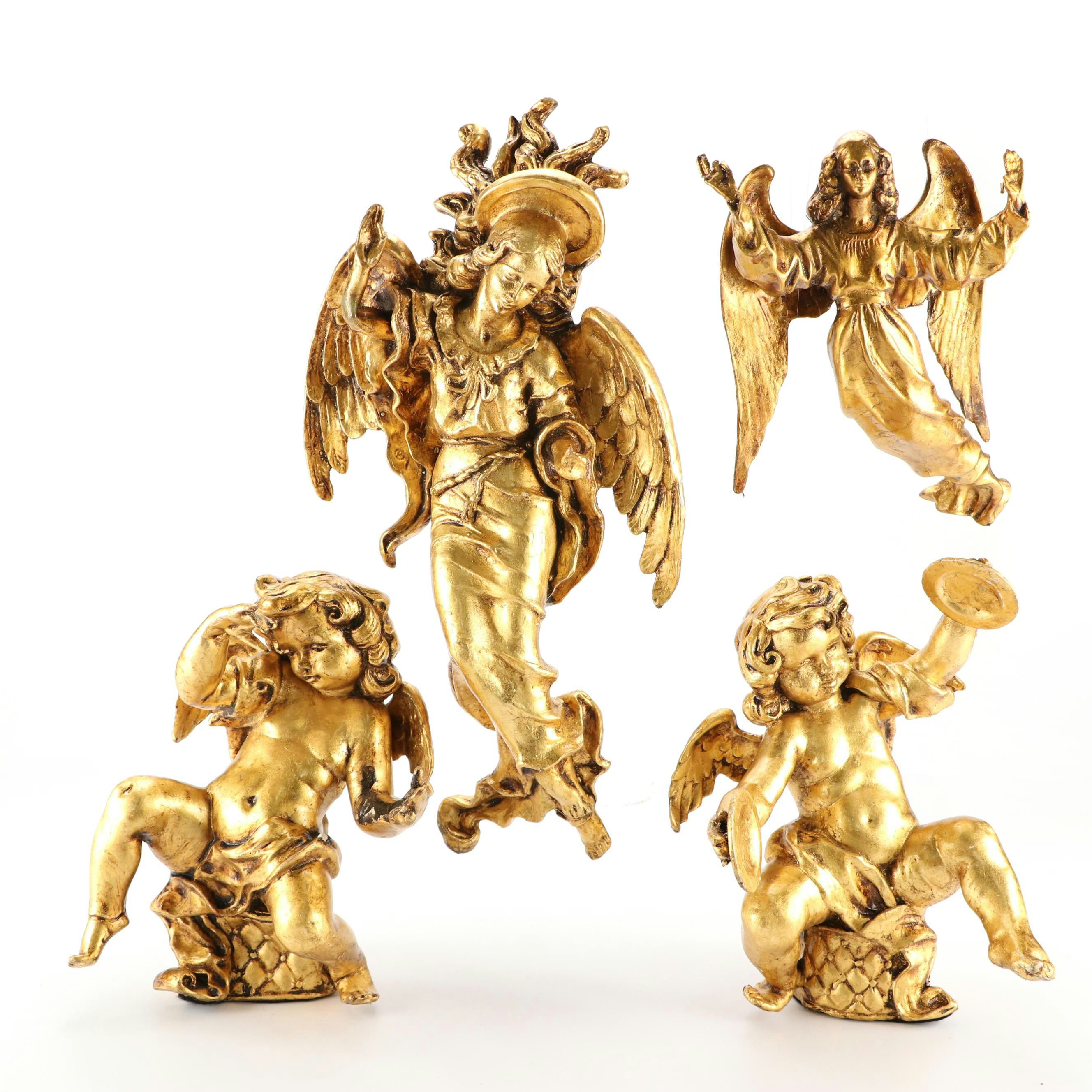 Gilt Angel Wall Hanging and Cherubic Figure Collection