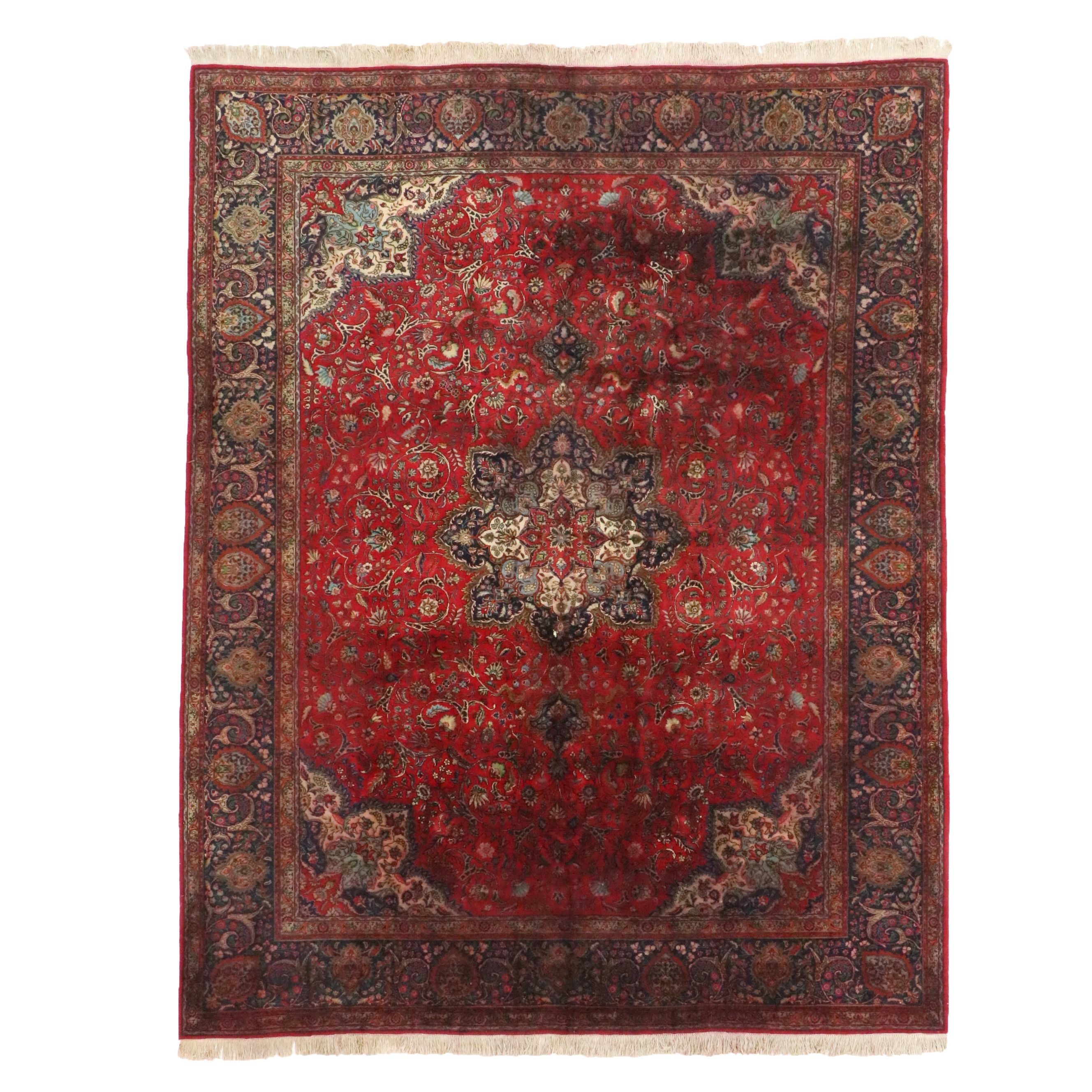 9'8 x 13' Hand-Knotted Persian Mashhad Room-Sized Rug