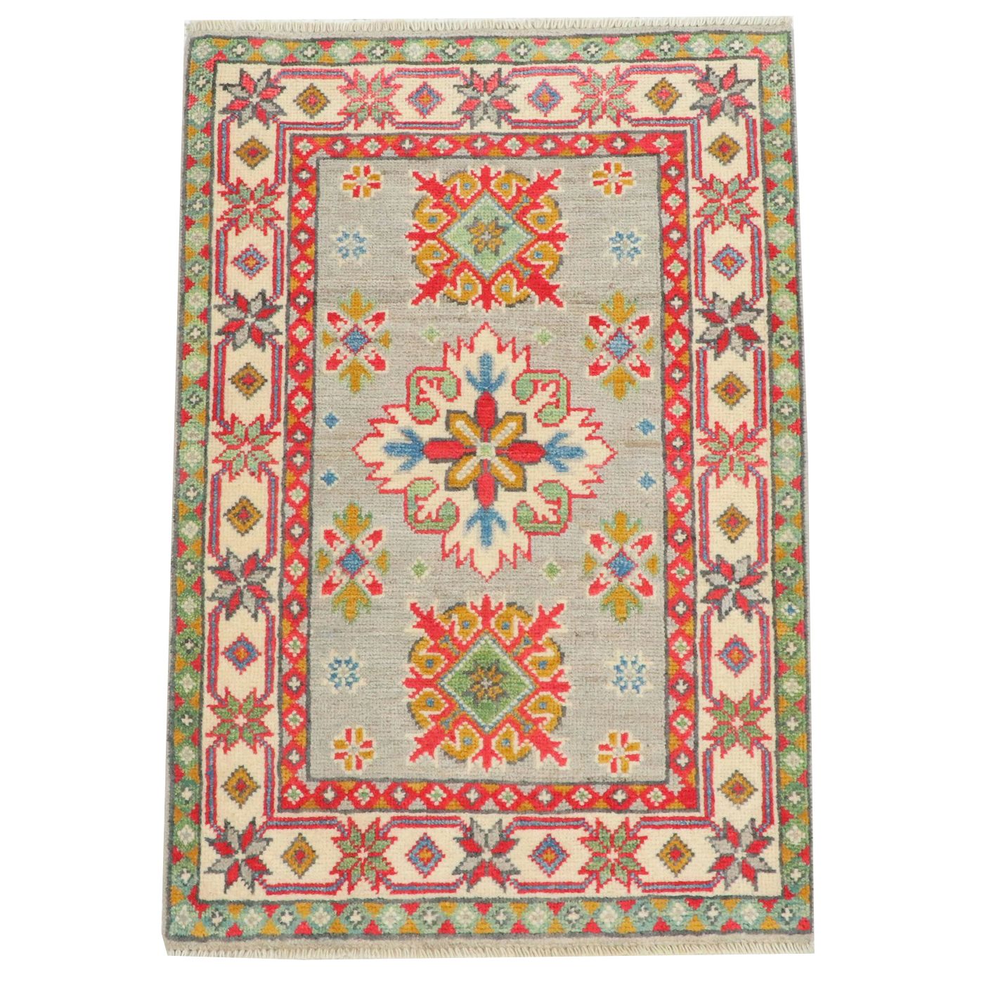 2'1 x 3' Hand-Knotted Afghan Kazak Accent Rug