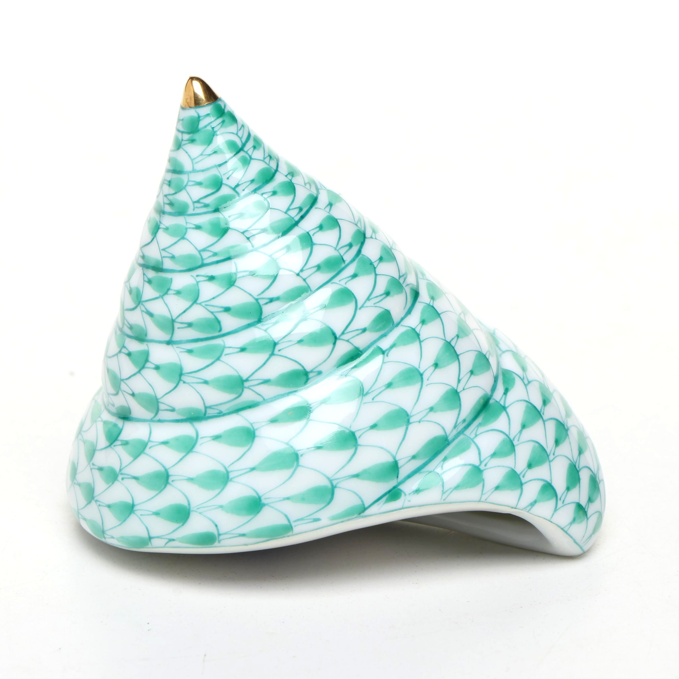 Herend Green Fishnet with Gold "Trochus Shell" Porcelain Figurine