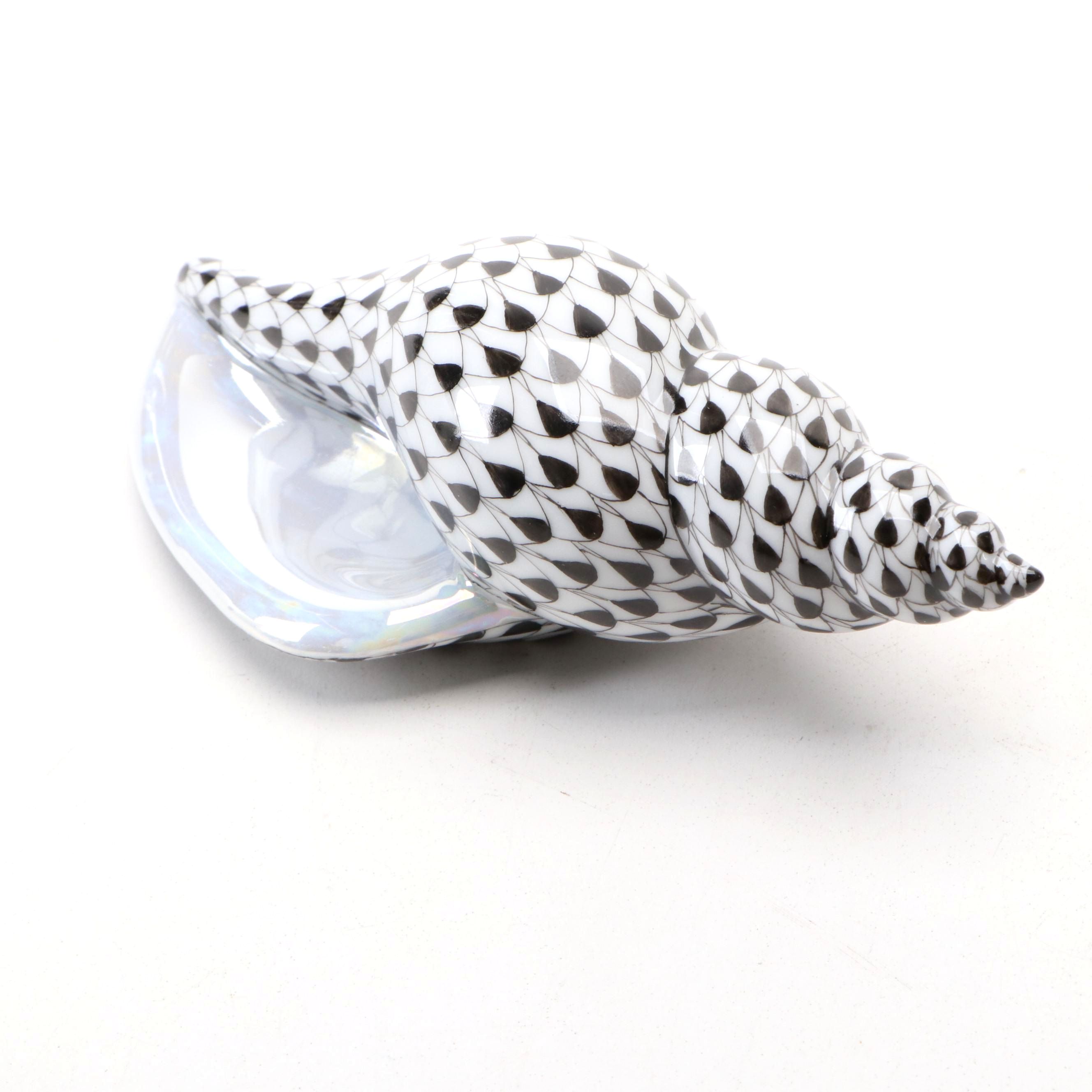 Herend Porcelain Black Fishnet Shell Figurine, 1997