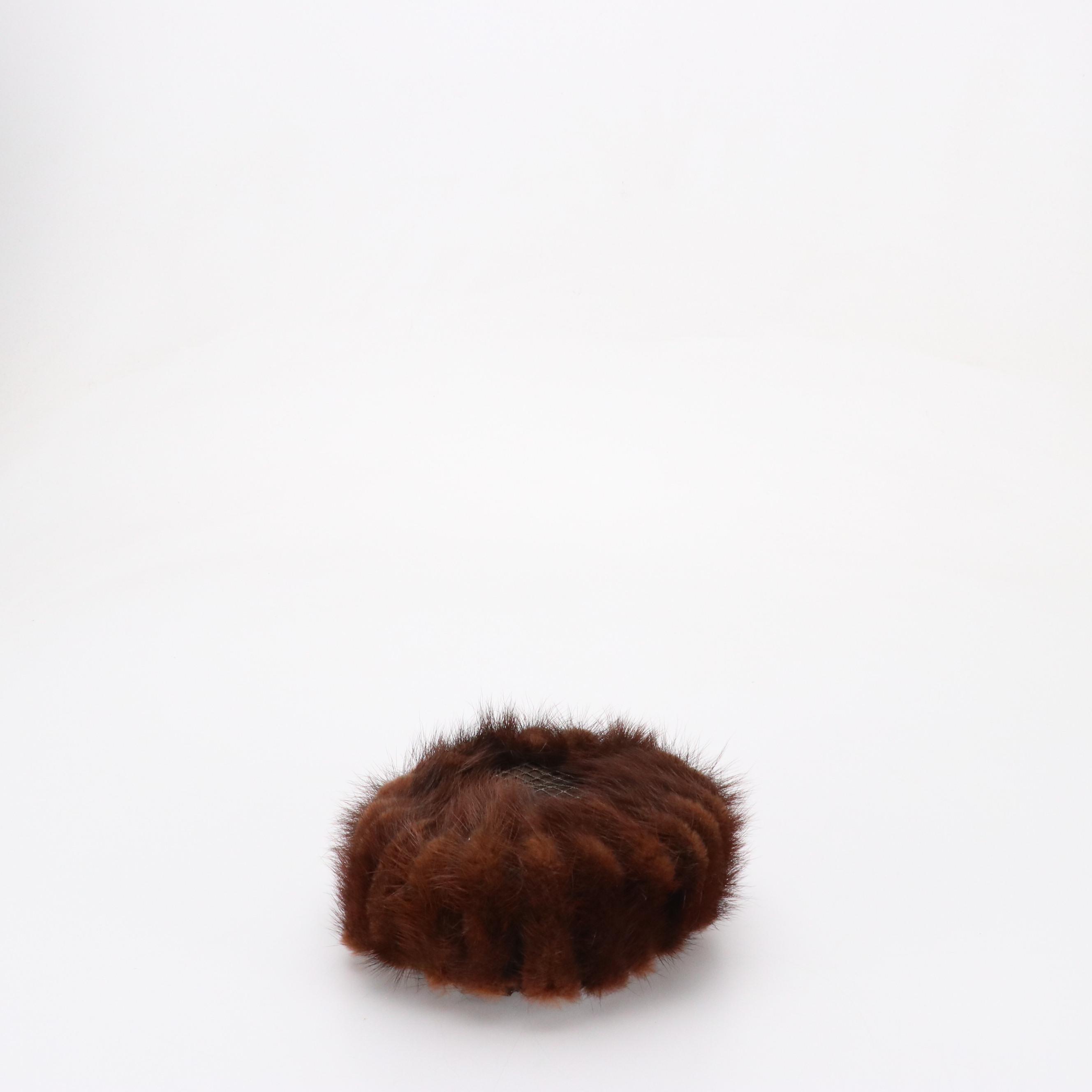 Ranch Mink Paw Fur Pillbox Hats, Mid-20th Century