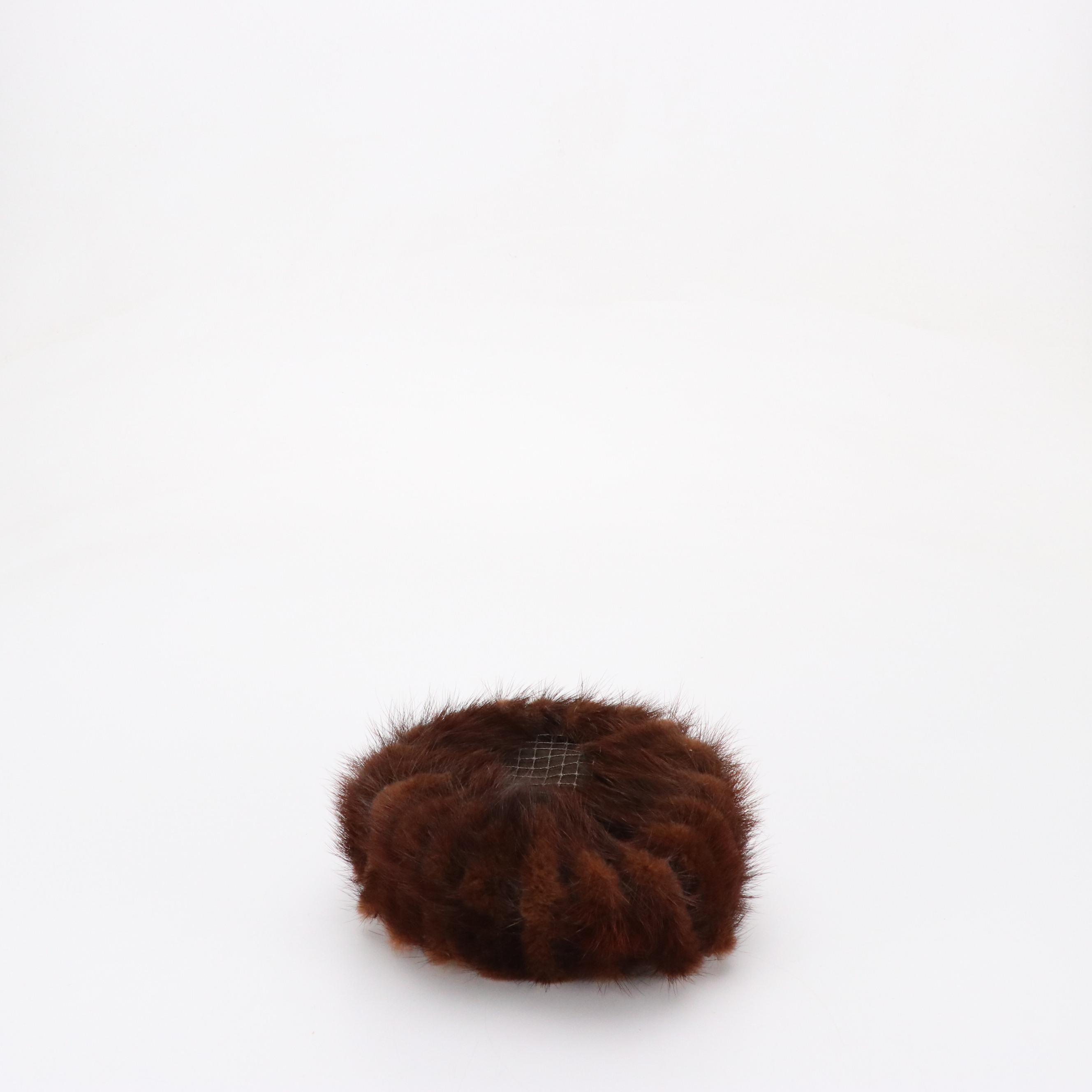 Ranch Mink Paw Fur Pillbox Hats, Mid-20th Century