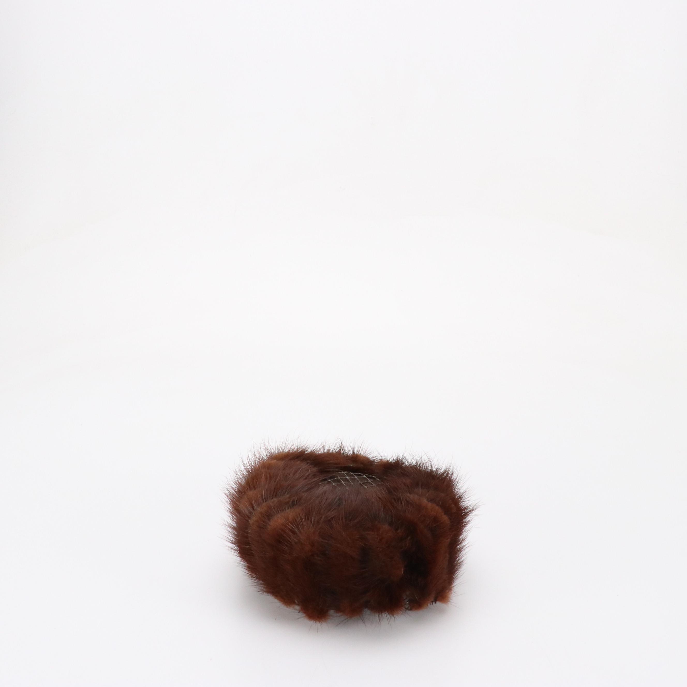 Ranch Mink Paw Fur Pillbox Hats, Mid-20th Century