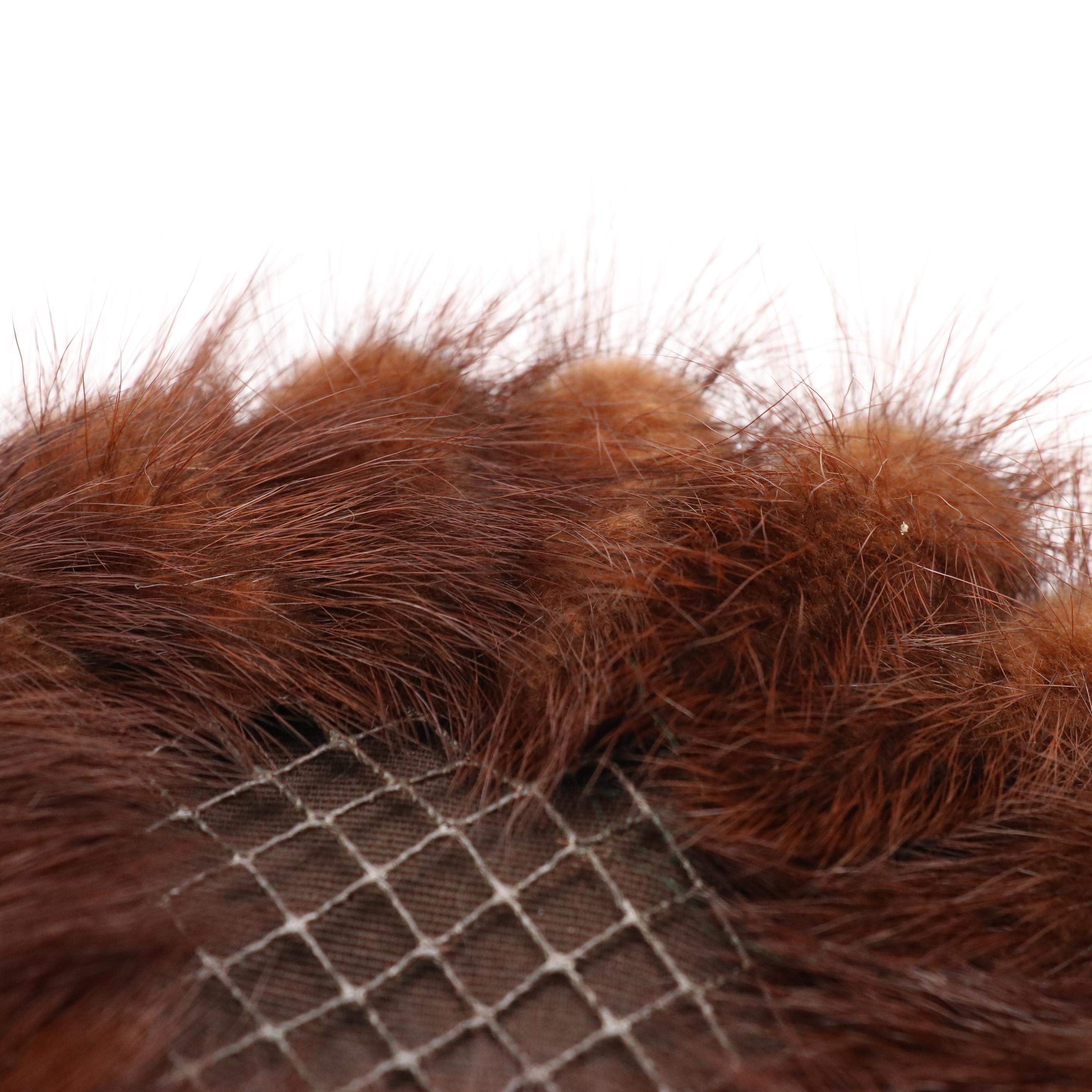 Ranch Mink Paw Fur Pillbox Hats, Mid-20th Century