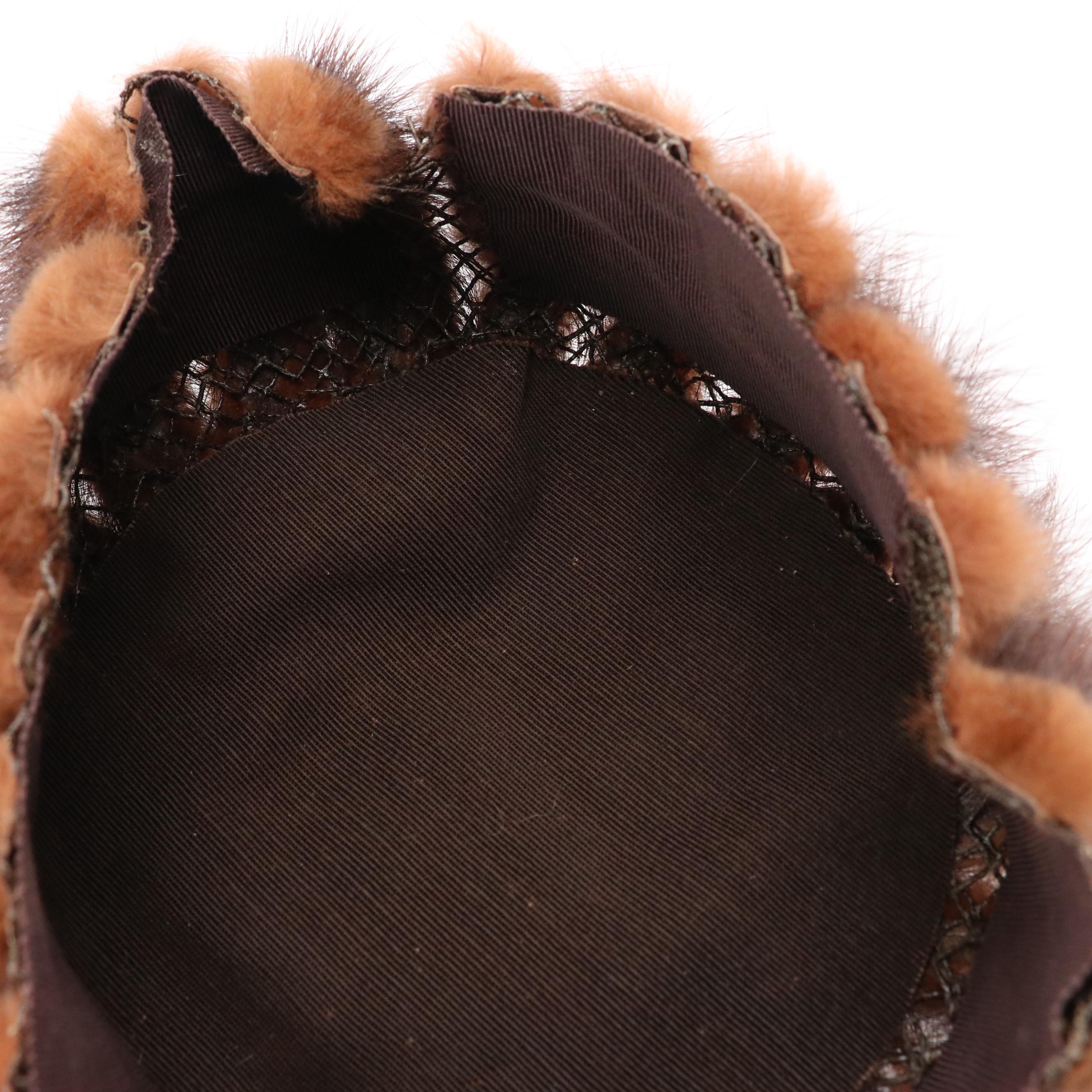 Ranch Mink Paw Fur Pillbox Hats, Mid-20th Century
