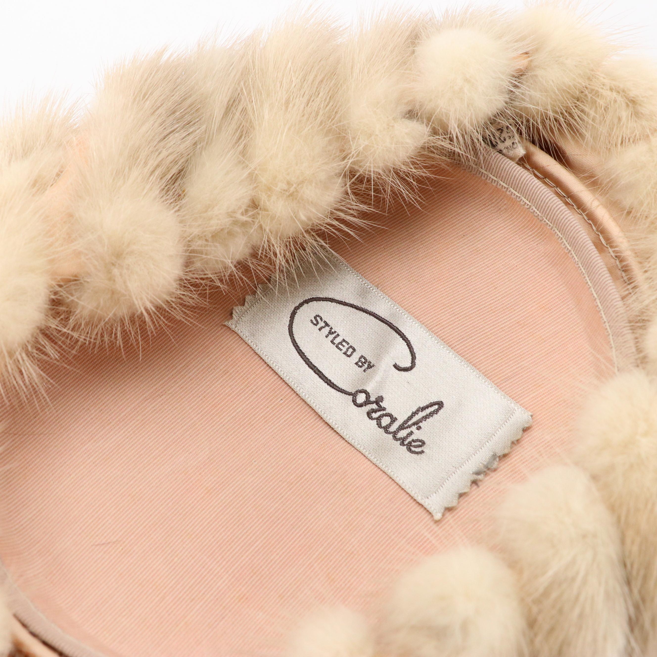 Ranch Mink Paw Fur Pillbox Hats, Mid-20th Century