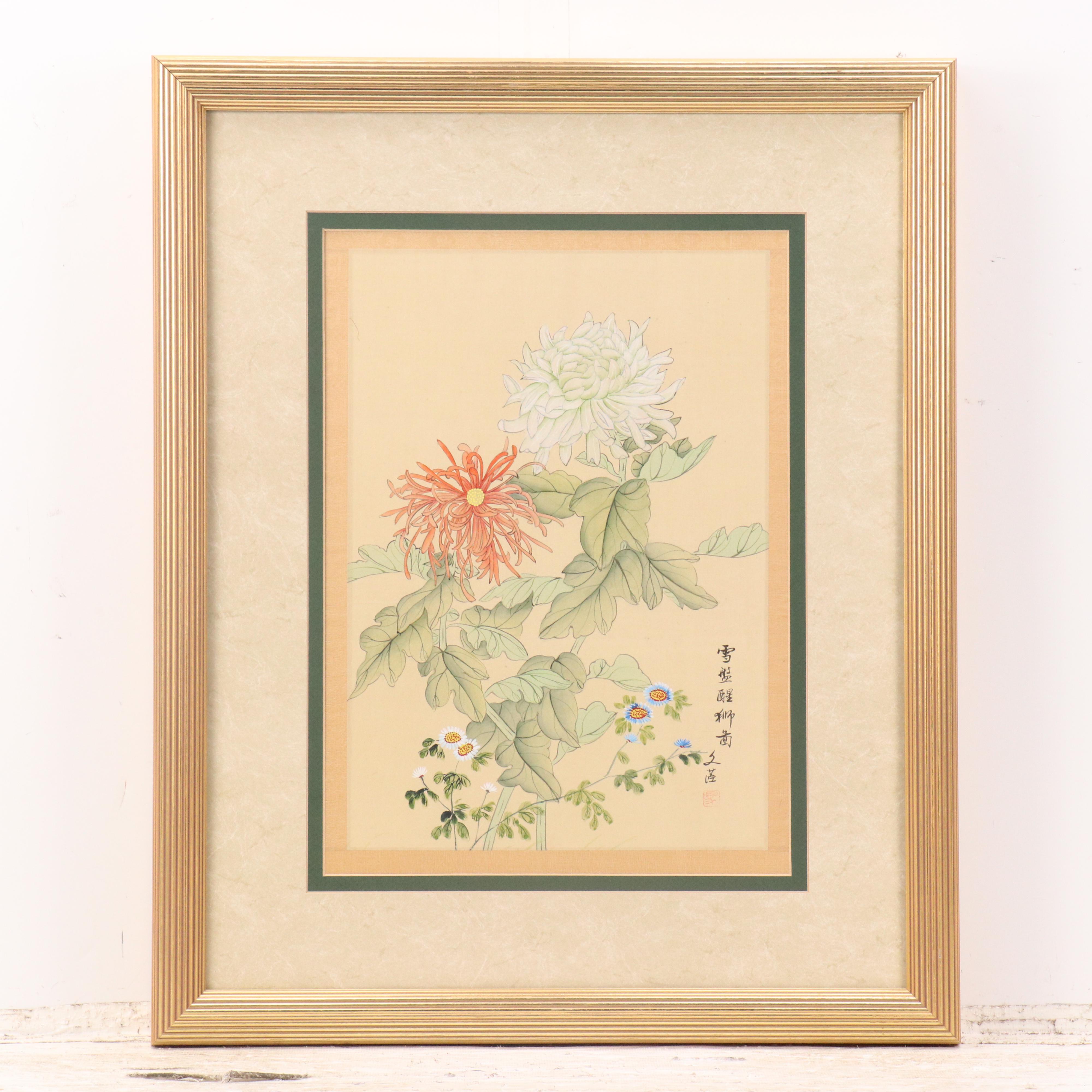 Chinese School Gouache Painting of Flowers