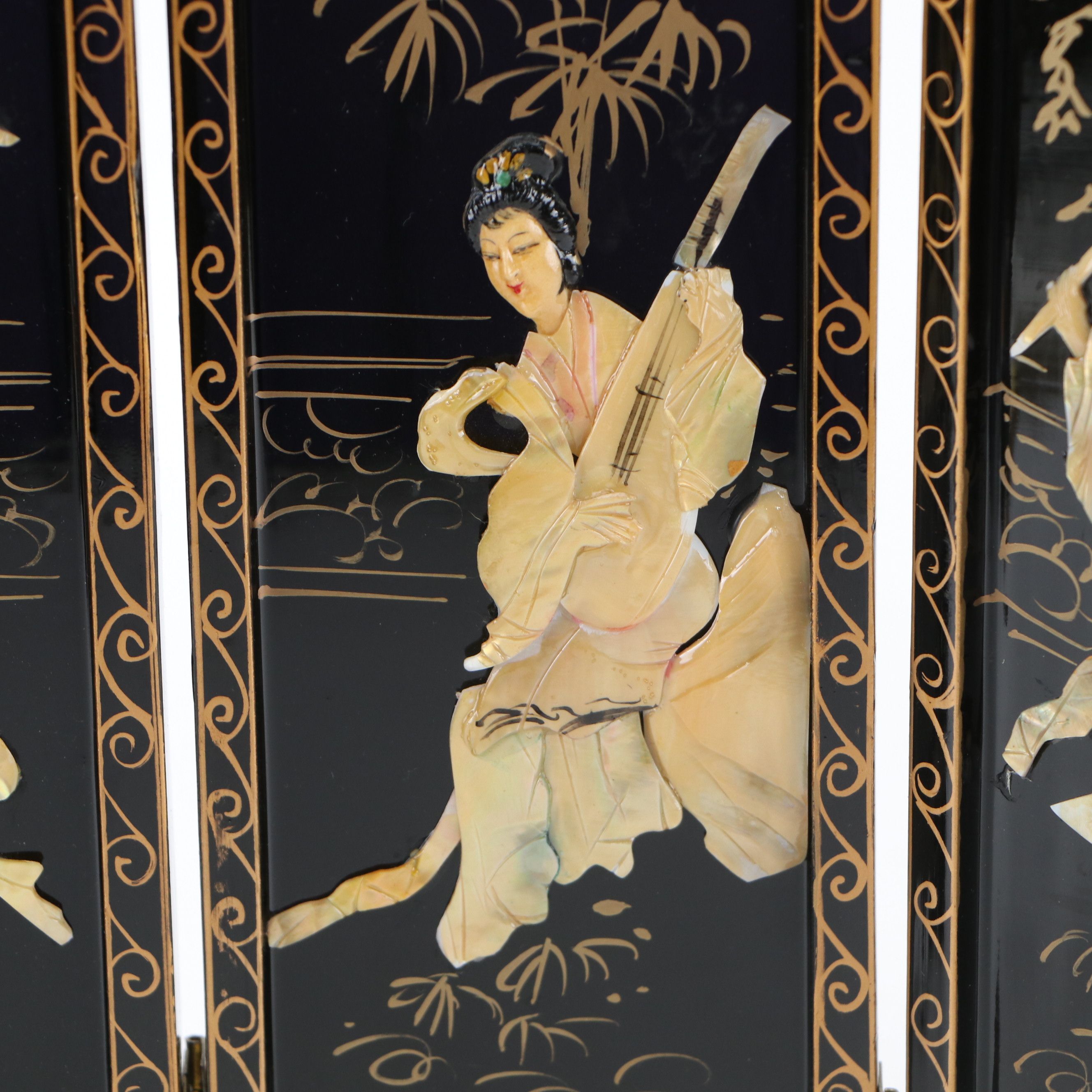 Chinese Lacquered Wood Four-Panel Tabletop Screen