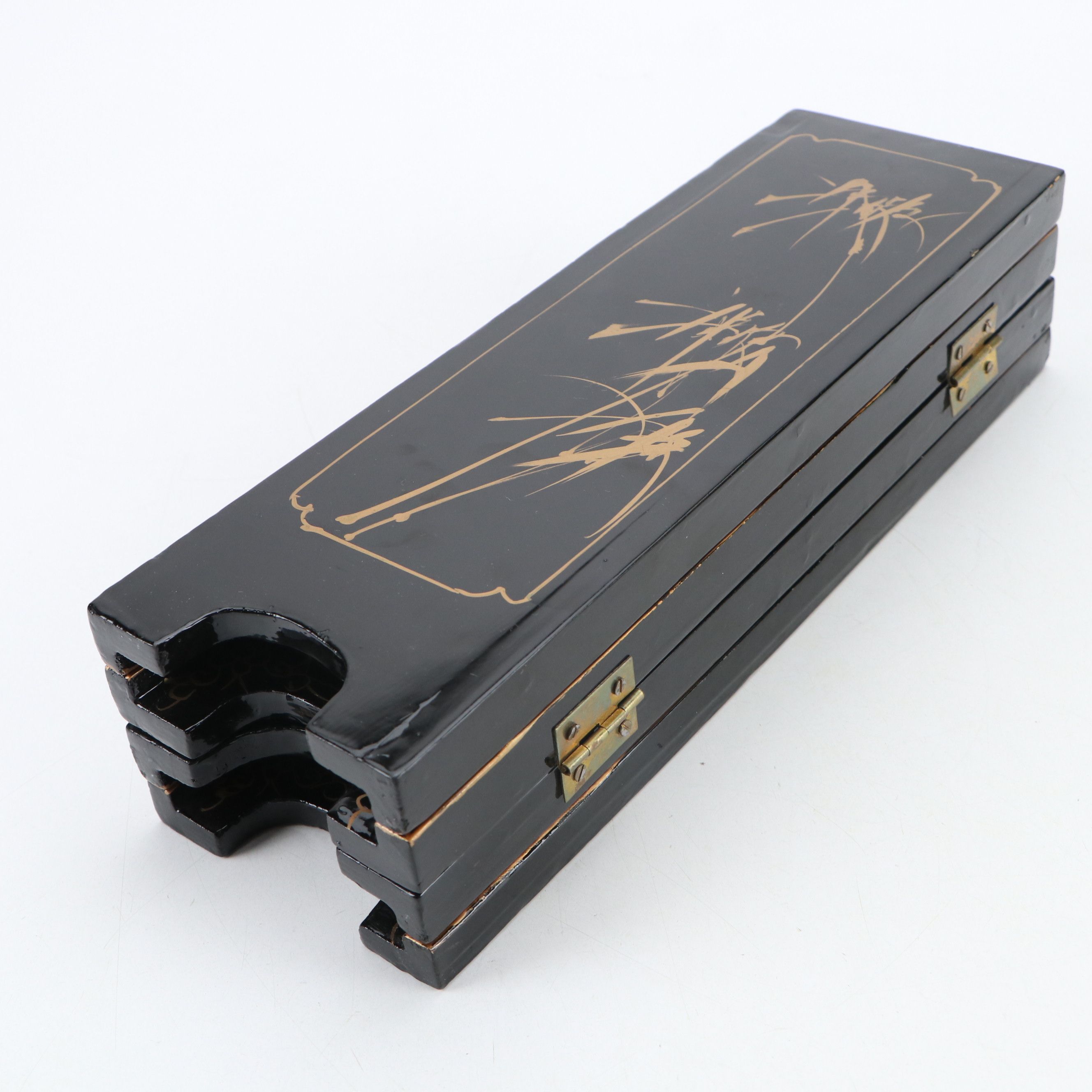 Chinese Lacquered Wood Four-Panel Tabletop Screen