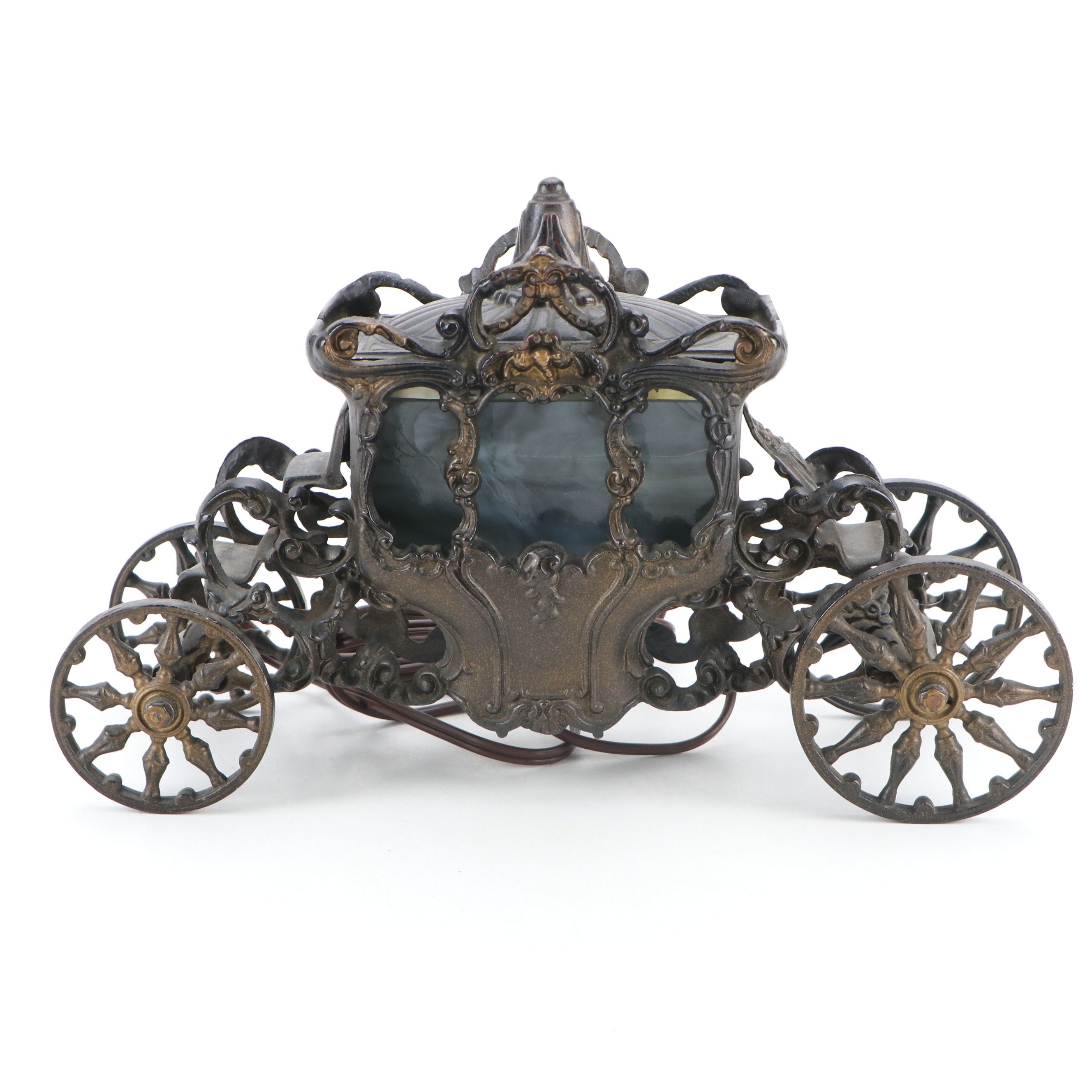 Coronation Coach Cast Iron and Slag Glass Accent Lamp, Early 20th Century