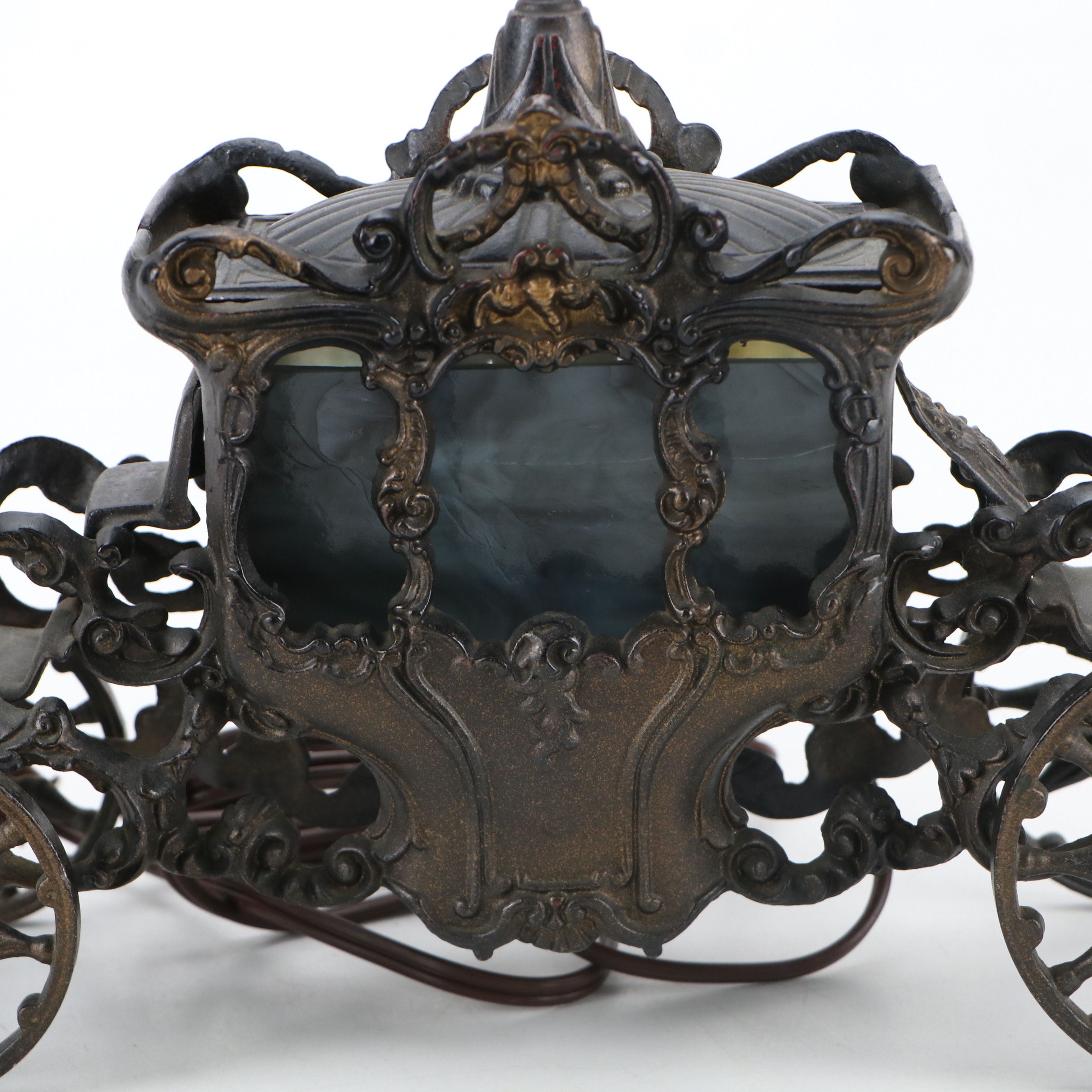 Coronation Coach Cast Iron and Slag Glass Accent Lamp, Early 20th Century