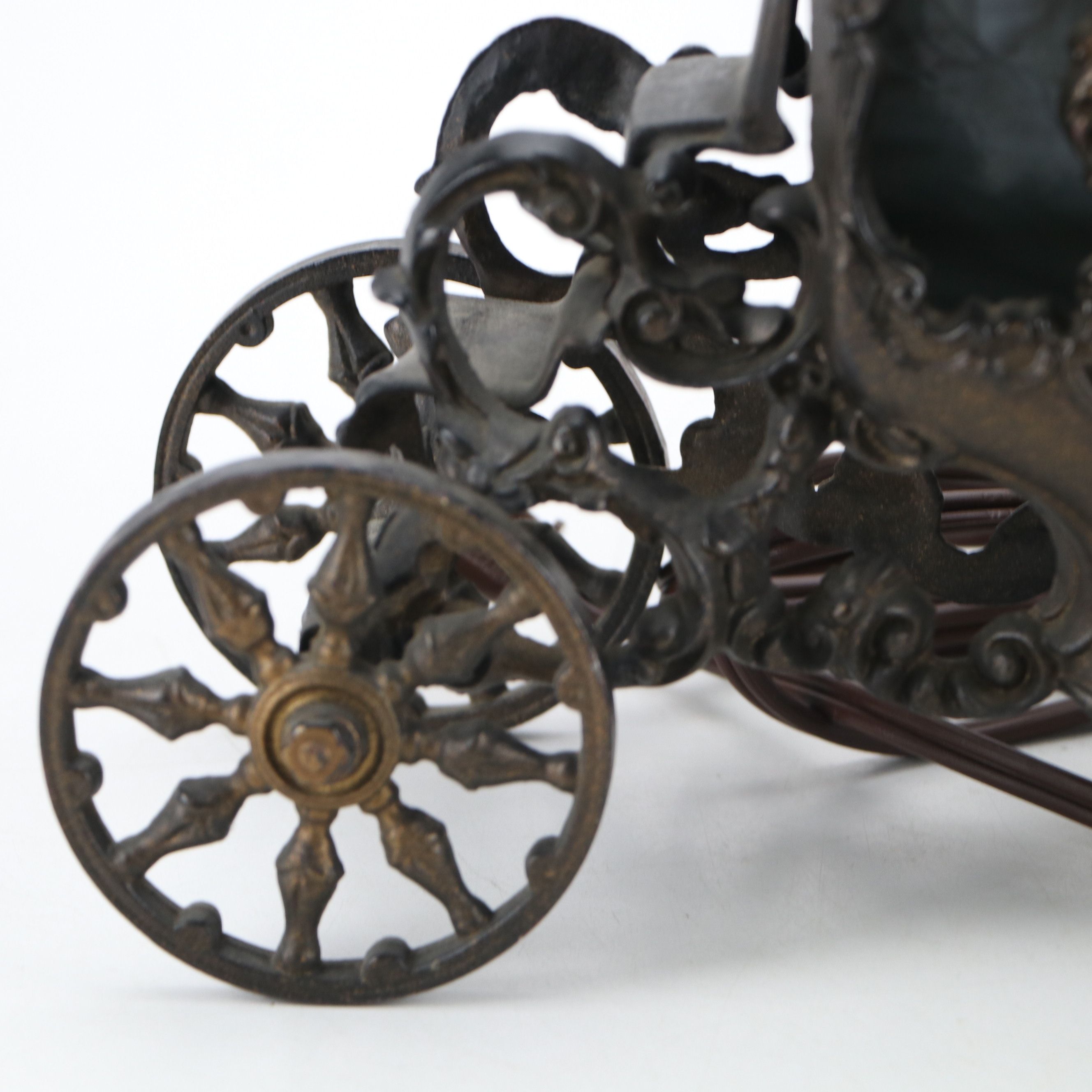 Coronation Coach Cast Iron and Slag Glass Accent Lamp, Early 20th Century