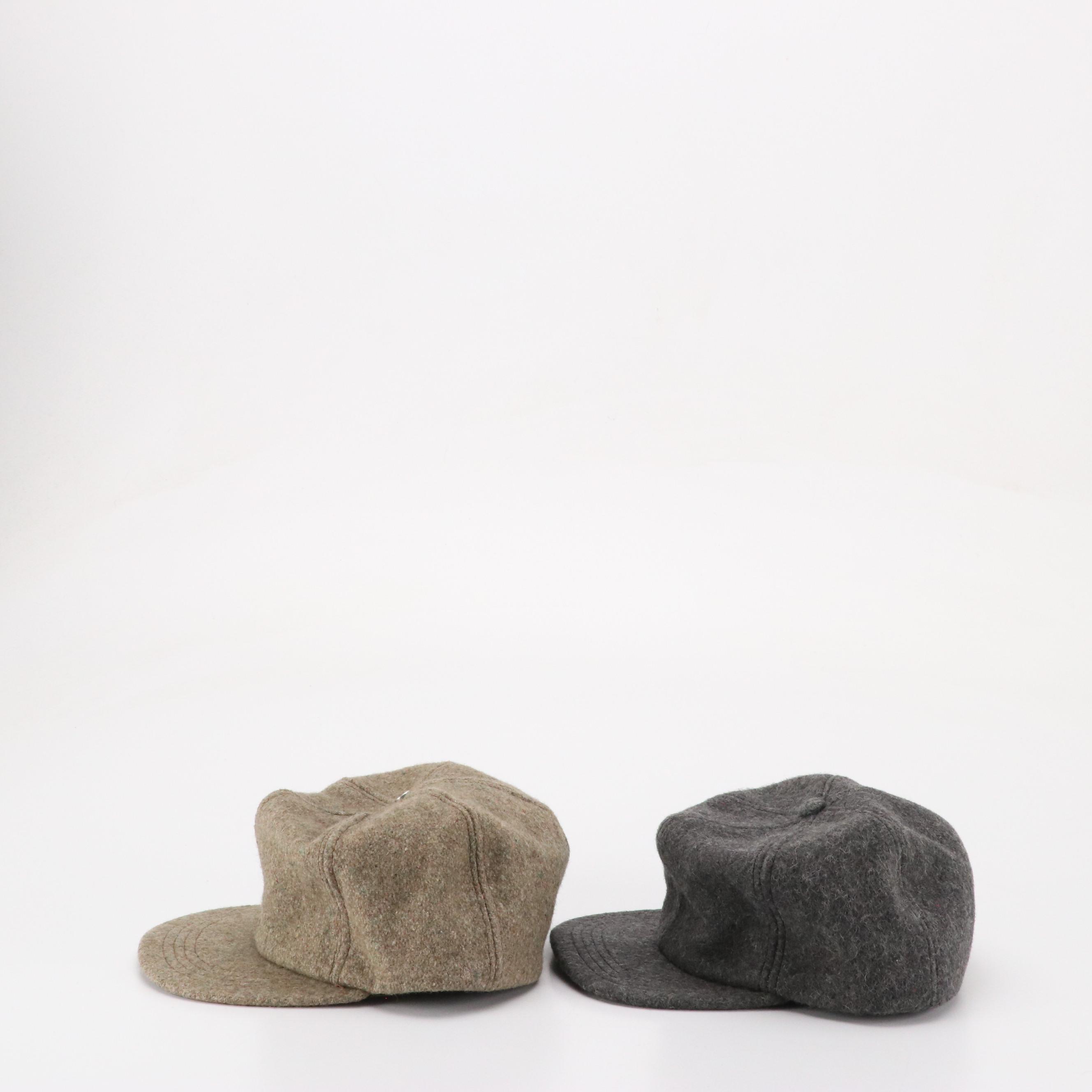 Men's Vintage Wool Hunting Caps with Ear Flaps & Isotoner Leather Gloves in Box