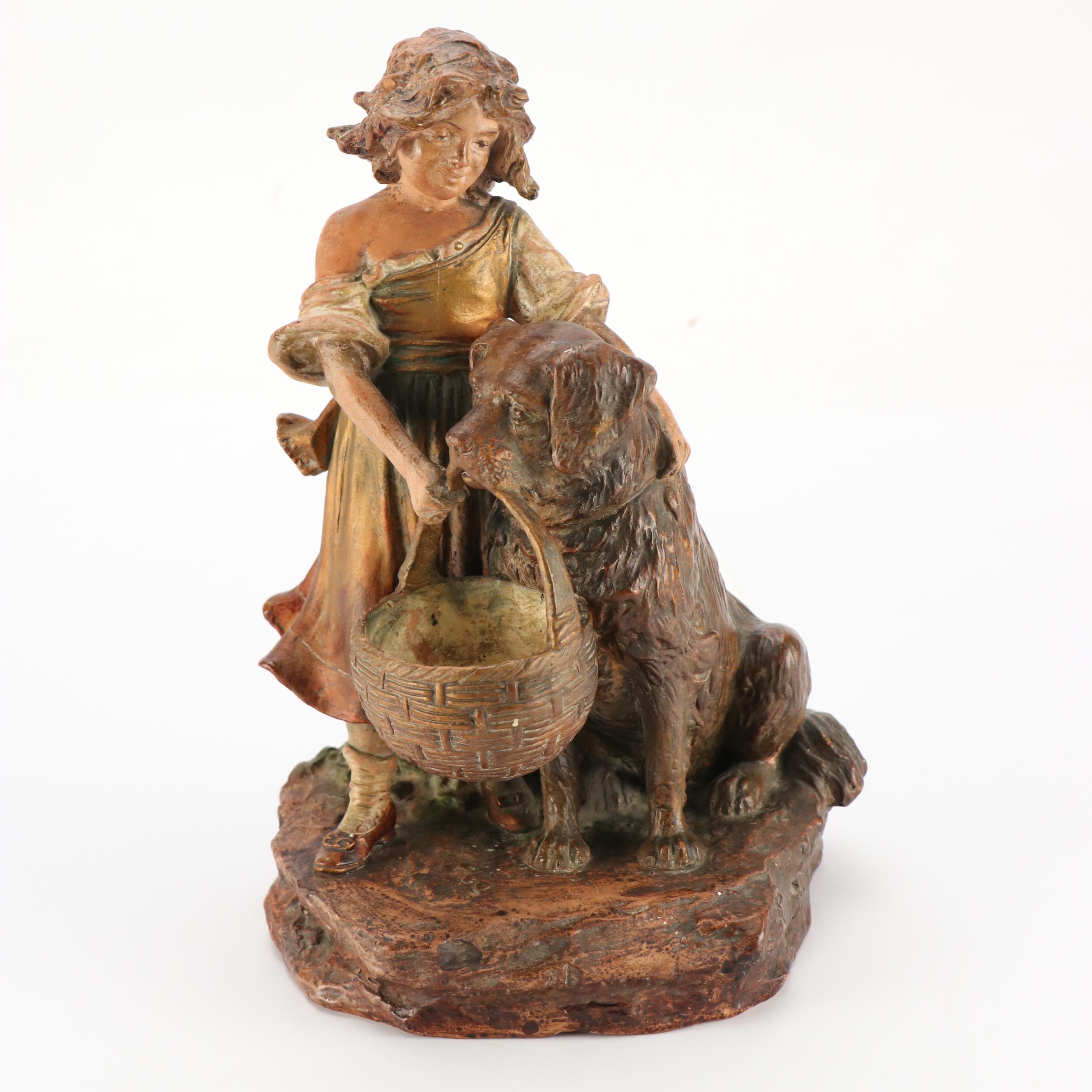 McCoy Pottery Pointer Dog Planter with Other Art Nouveau Style Figurine