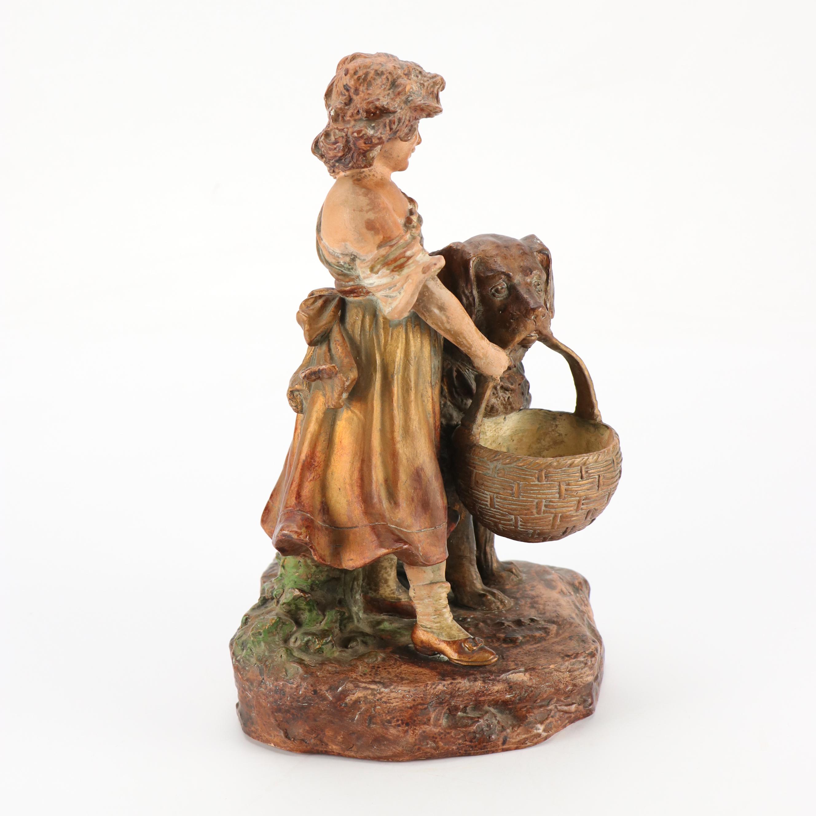 McCoy Pottery Pointer Dog Planter with Other Art Nouveau Style Figurine