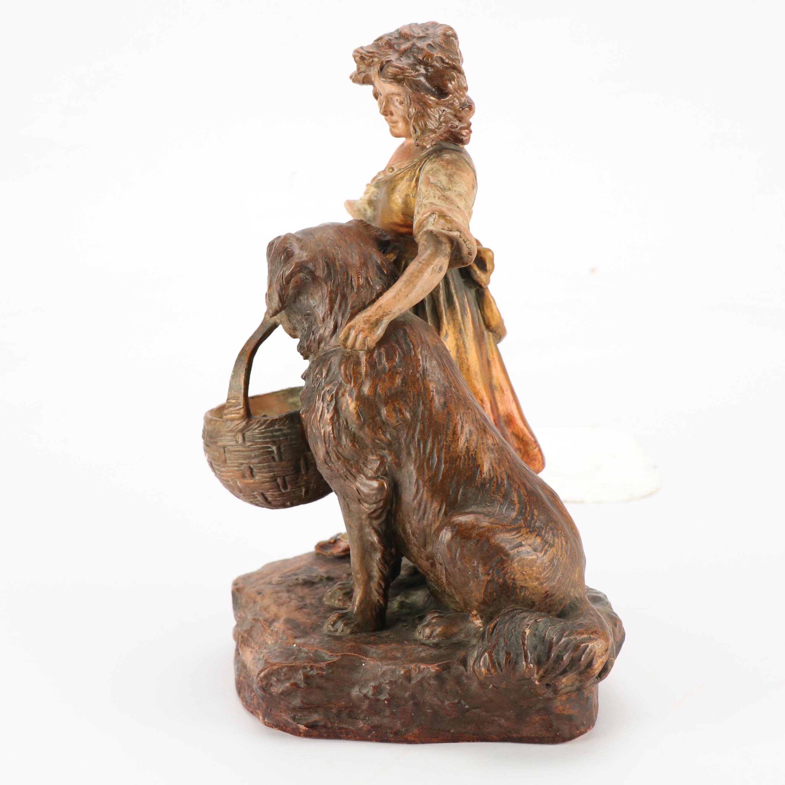 McCoy Pottery Pointer Dog Planter with Other Art Nouveau Style Figurine