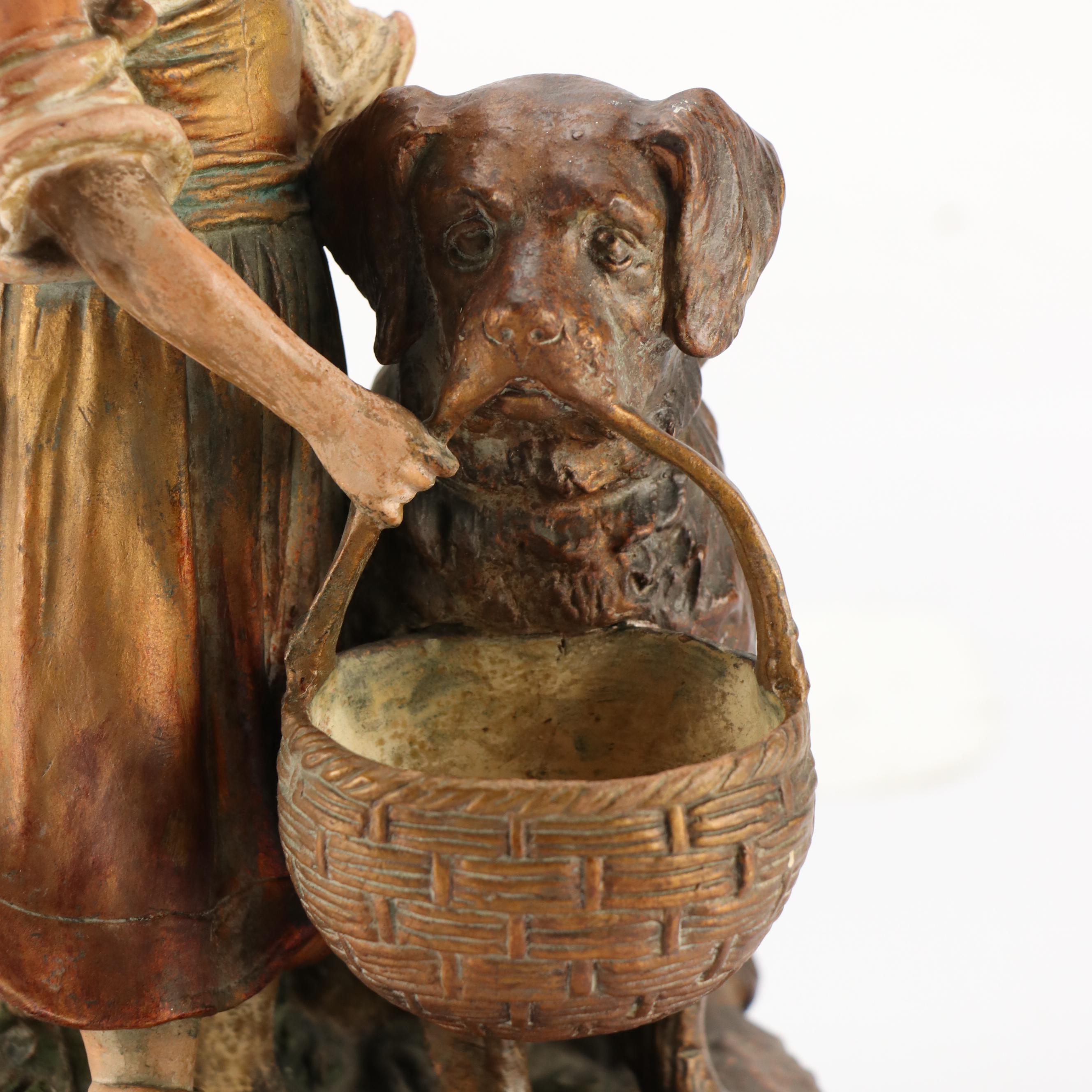 McCoy Pottery Pointer Dog Planter with Other Art Nouveau Style Figurine