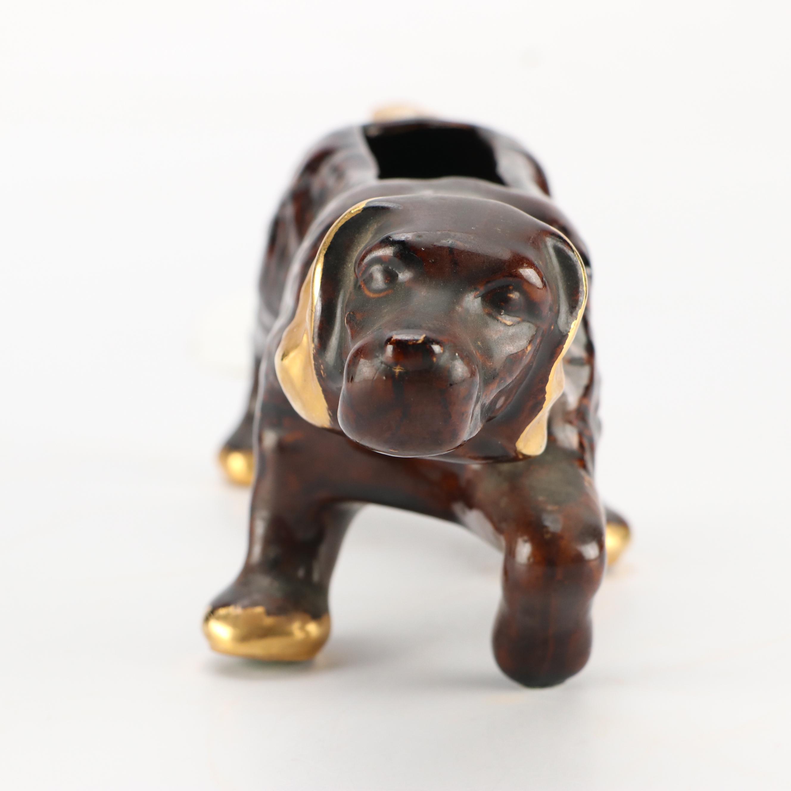 McCoy Pottery Pointer Dog Planter with Other Art Nouveau Style Figurine