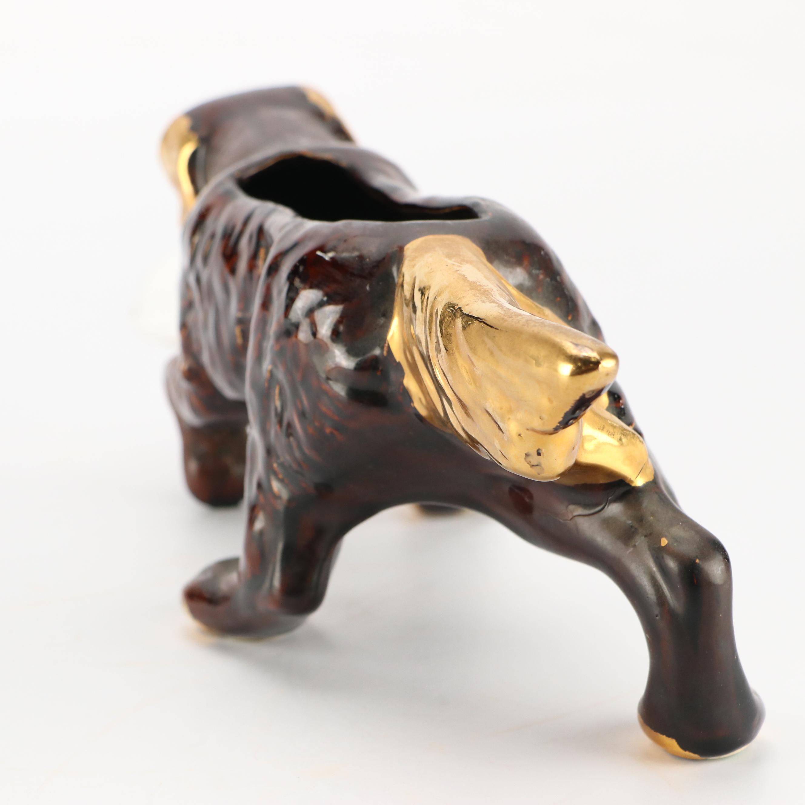 McCoy Pottery Pointer Dog Planter with Other Art Nouveau Style Figurine