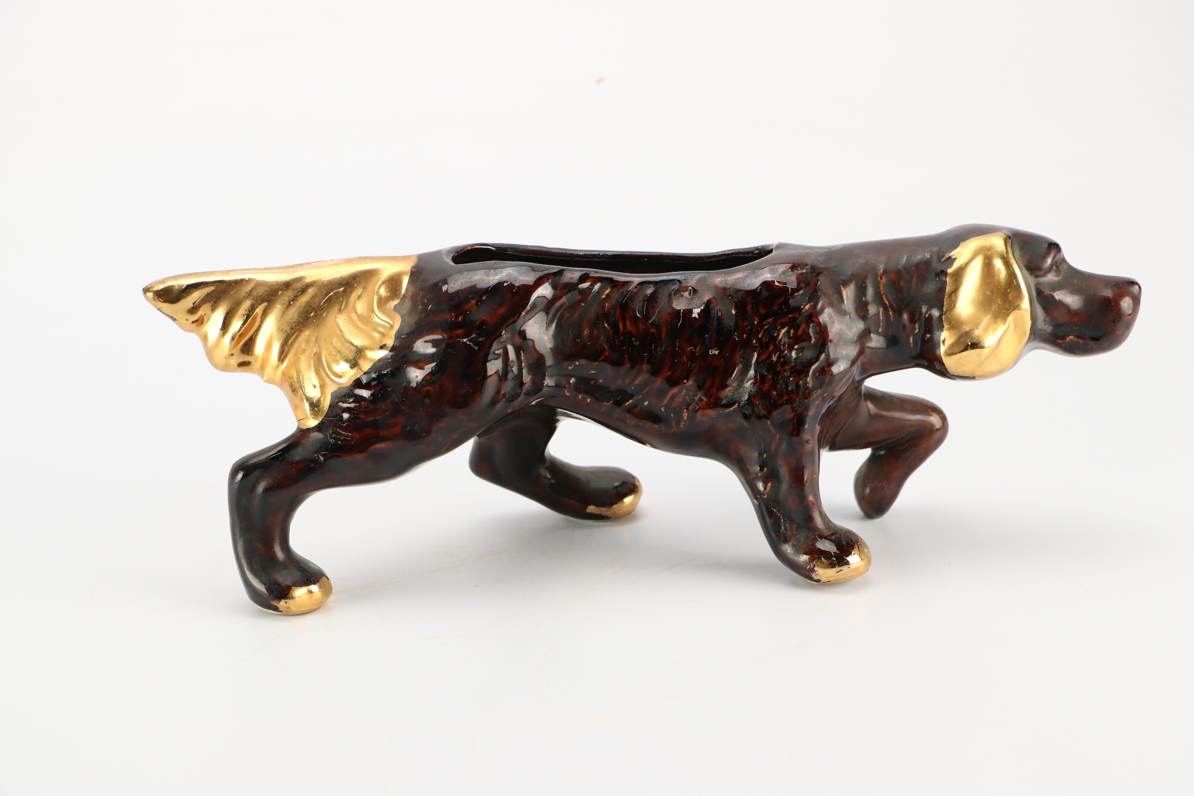 McCoy Pottery Pointer Dog Planter with Other Art Nouveau Style Figurine