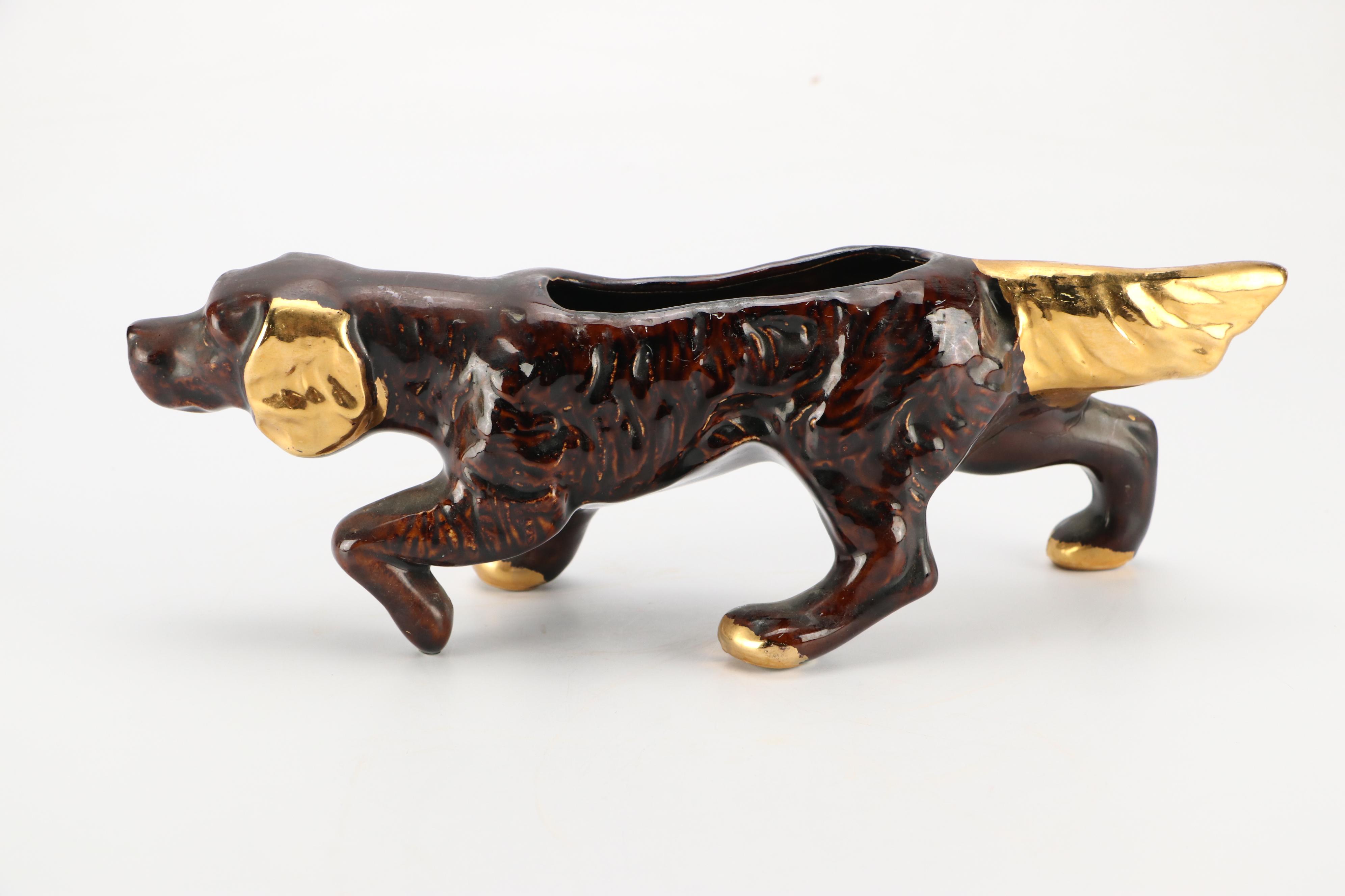 McCoy Pottery Pointer Dog Planter with Other Art Nouveau Style Figurine