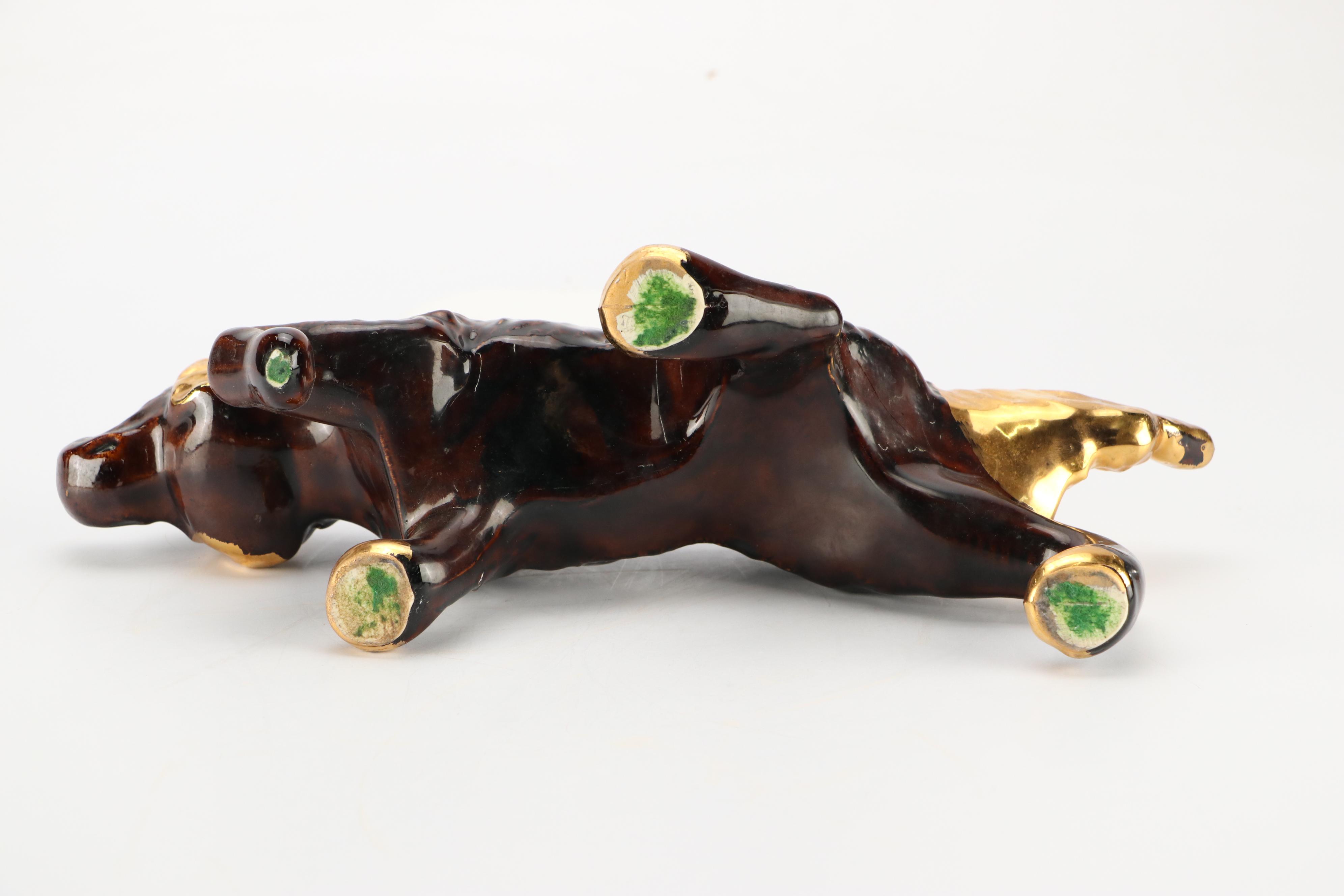 McCoy Pottery Pointer Dog Planter with Other Art Nouveau Style Figurine