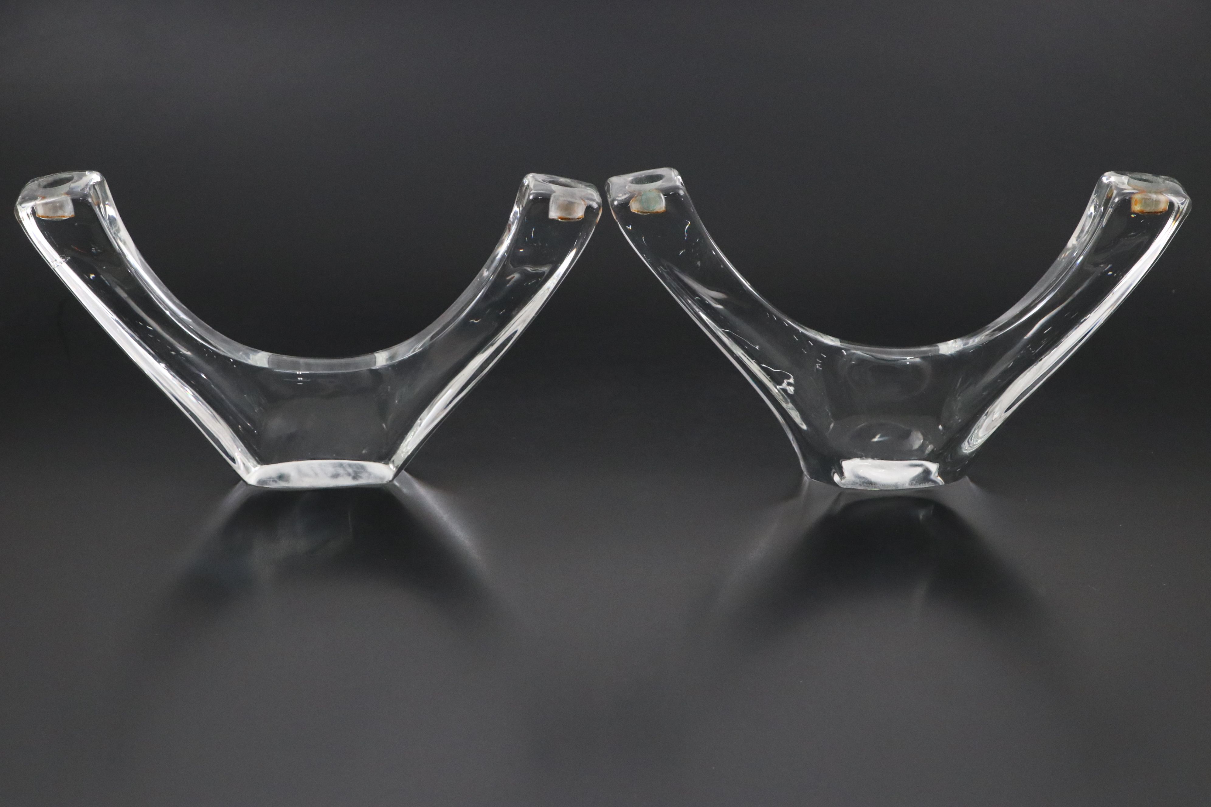 Pair of Daum Nancy Crystal Modernist Style Candle Holders