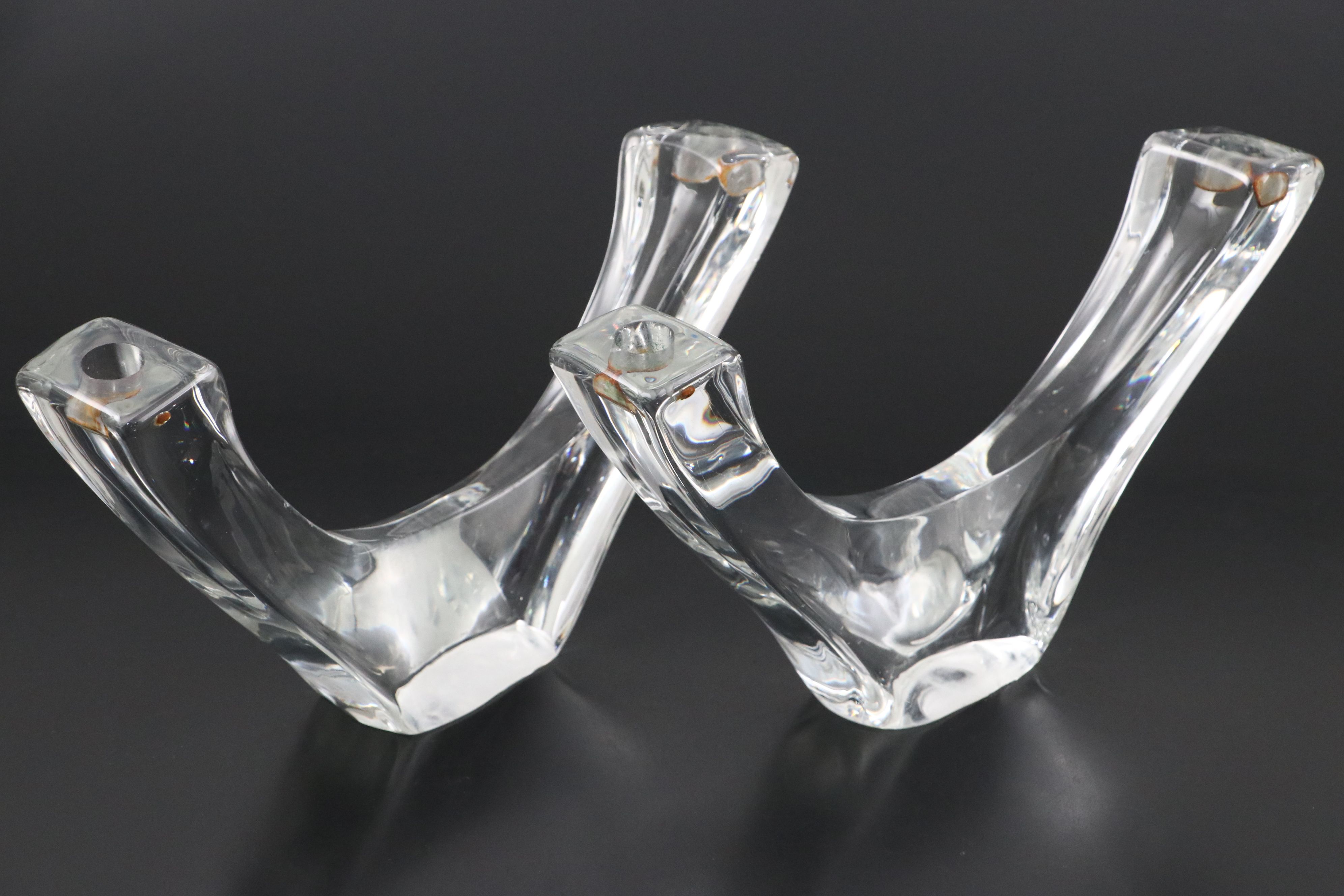 Pair of Daum Nancy Crystal Modernist Style Candle Holders