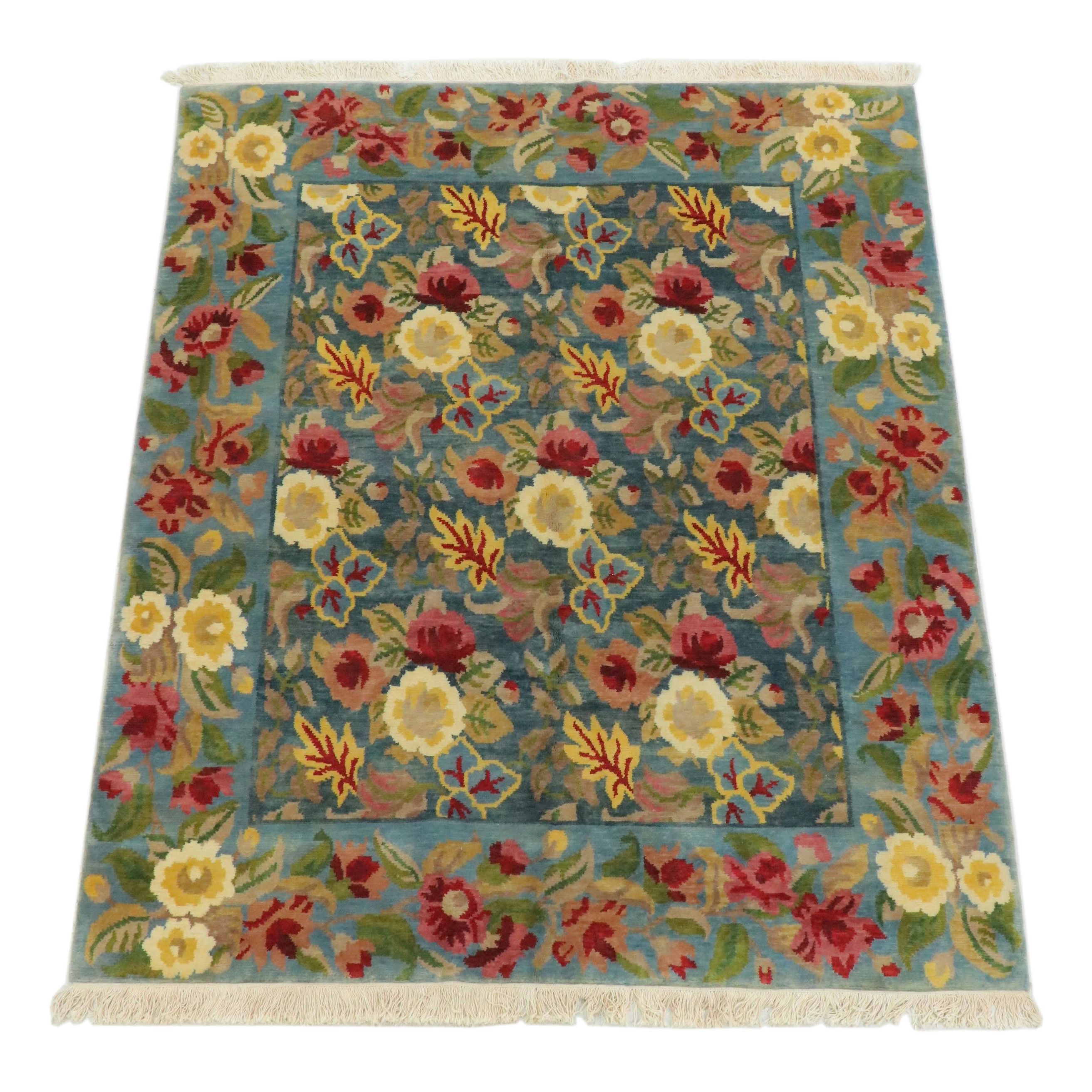 7'9 x 10' Hand-Knotted Indian Floral "Seville" Area Rug