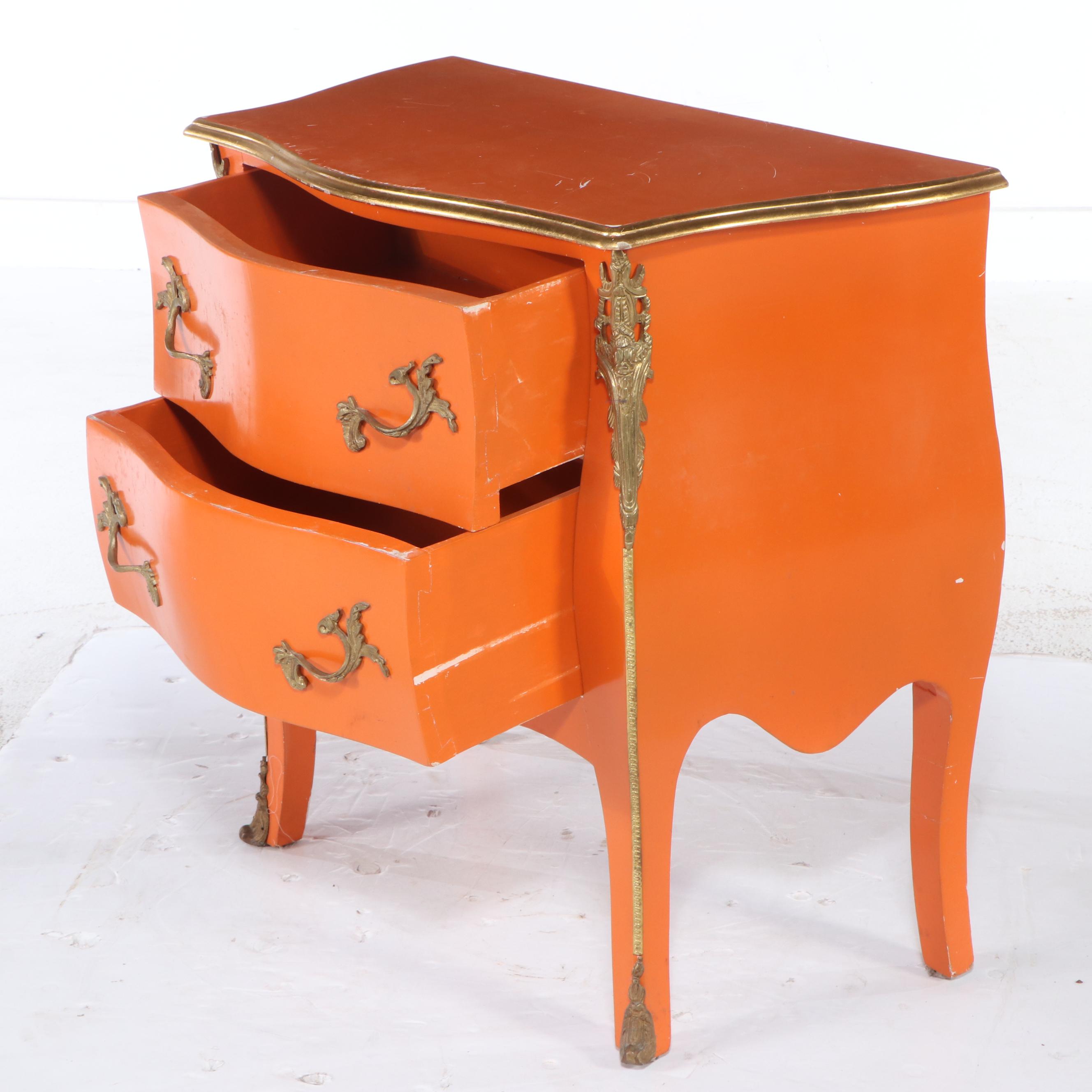 Louis XV Style Parcel Gilt Orange-Painted Wood Two-Drawer Bombé Chest