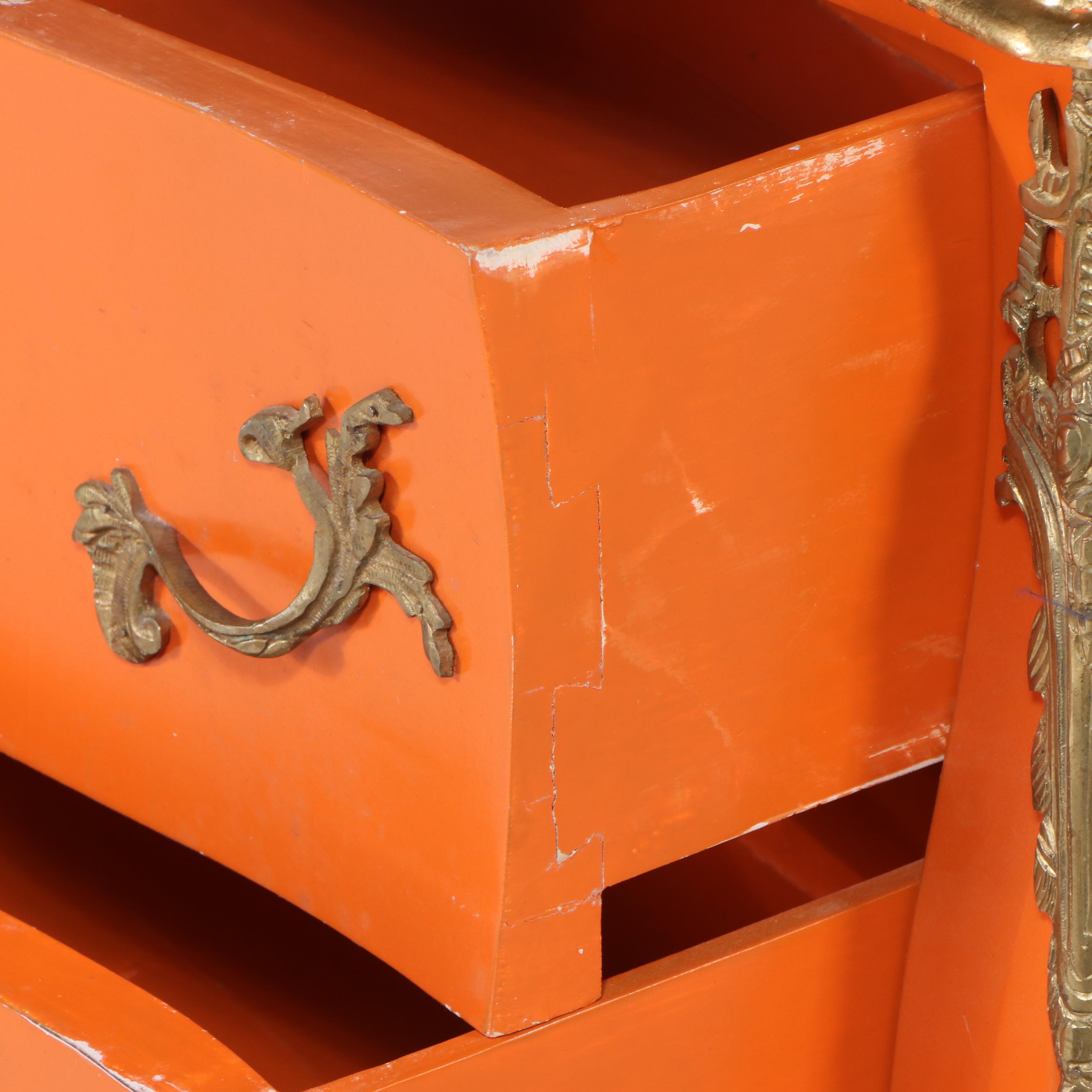 Louis XV Style Parcel Gilt Orange-Painted Wood Two-Drawer Bombé Chest