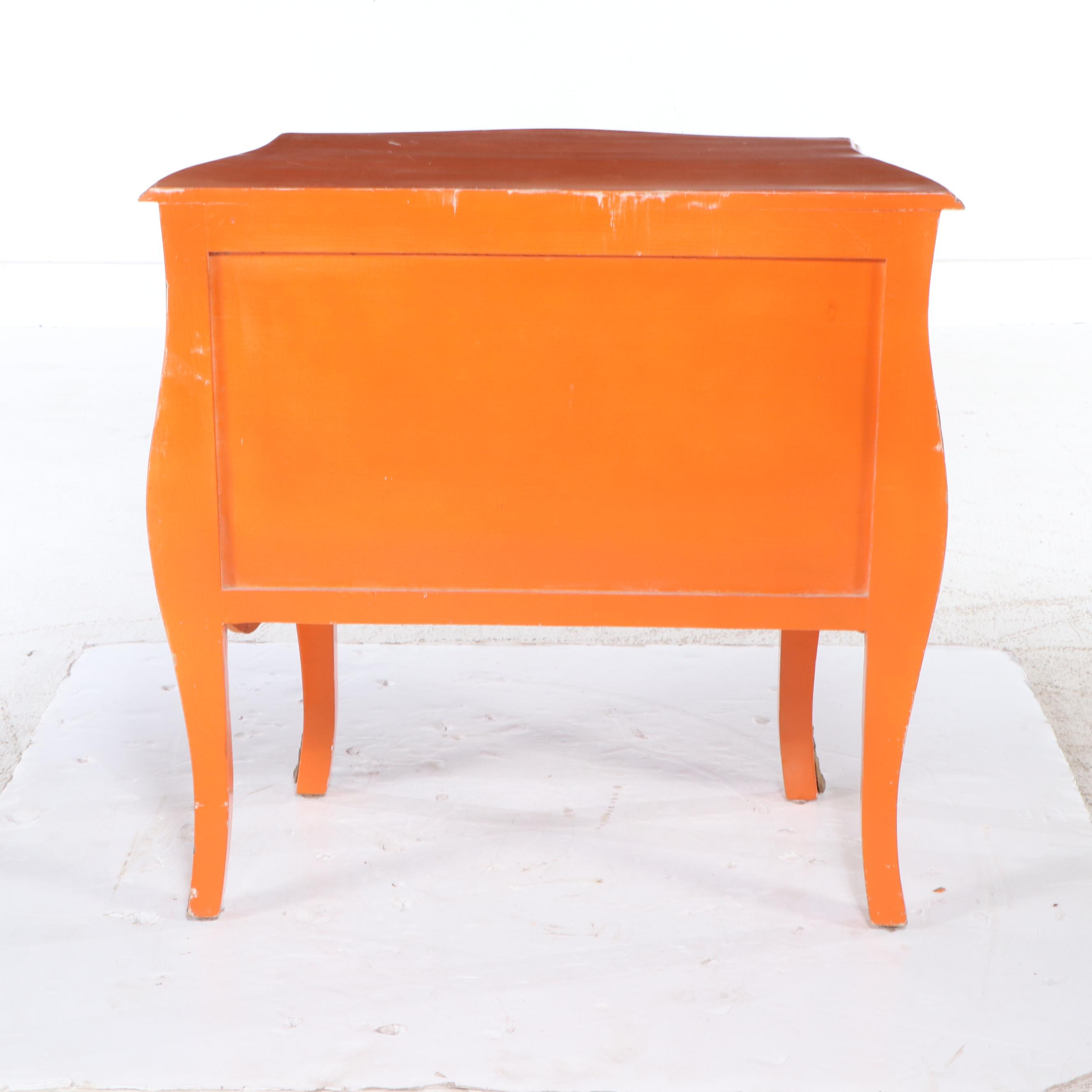 Louis XV Style Parcel Gilt Orange-Painted Wood Two-Drawer Bombé Chest